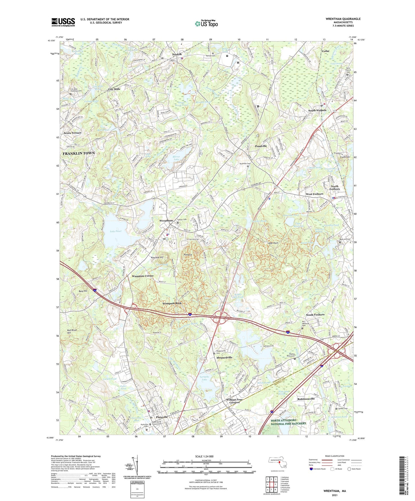 Wrentham Massachusetts US Topo Map Image