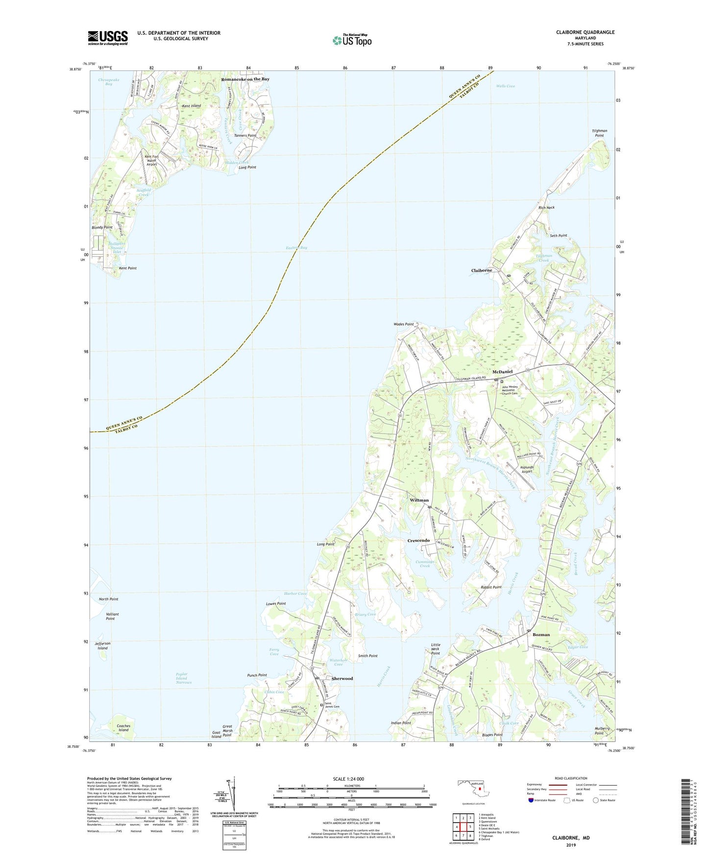 Claiborne Maryland US Topo Map Image