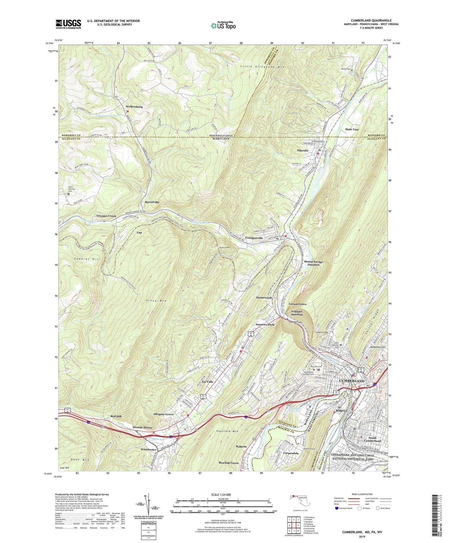 Cumberland Maryland US Topo Map Image