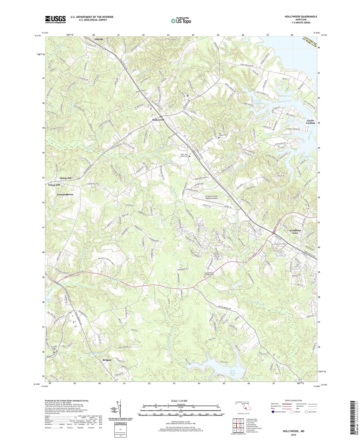 Hollywood Maryland US Topo Map Image