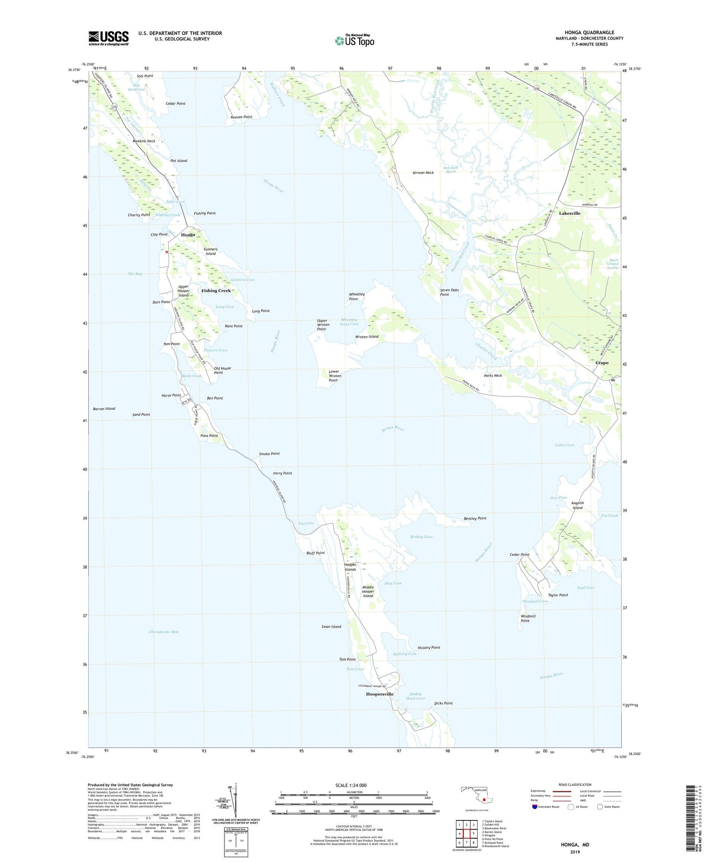 Honga Maryland US Topo Map Image