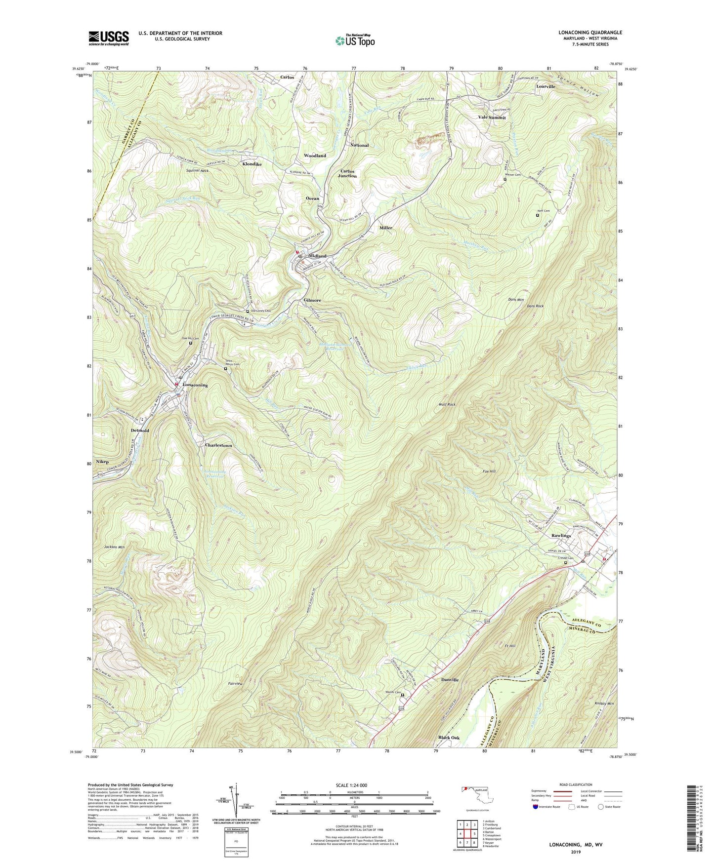 Lonaconing Maryland US Topo Map Image