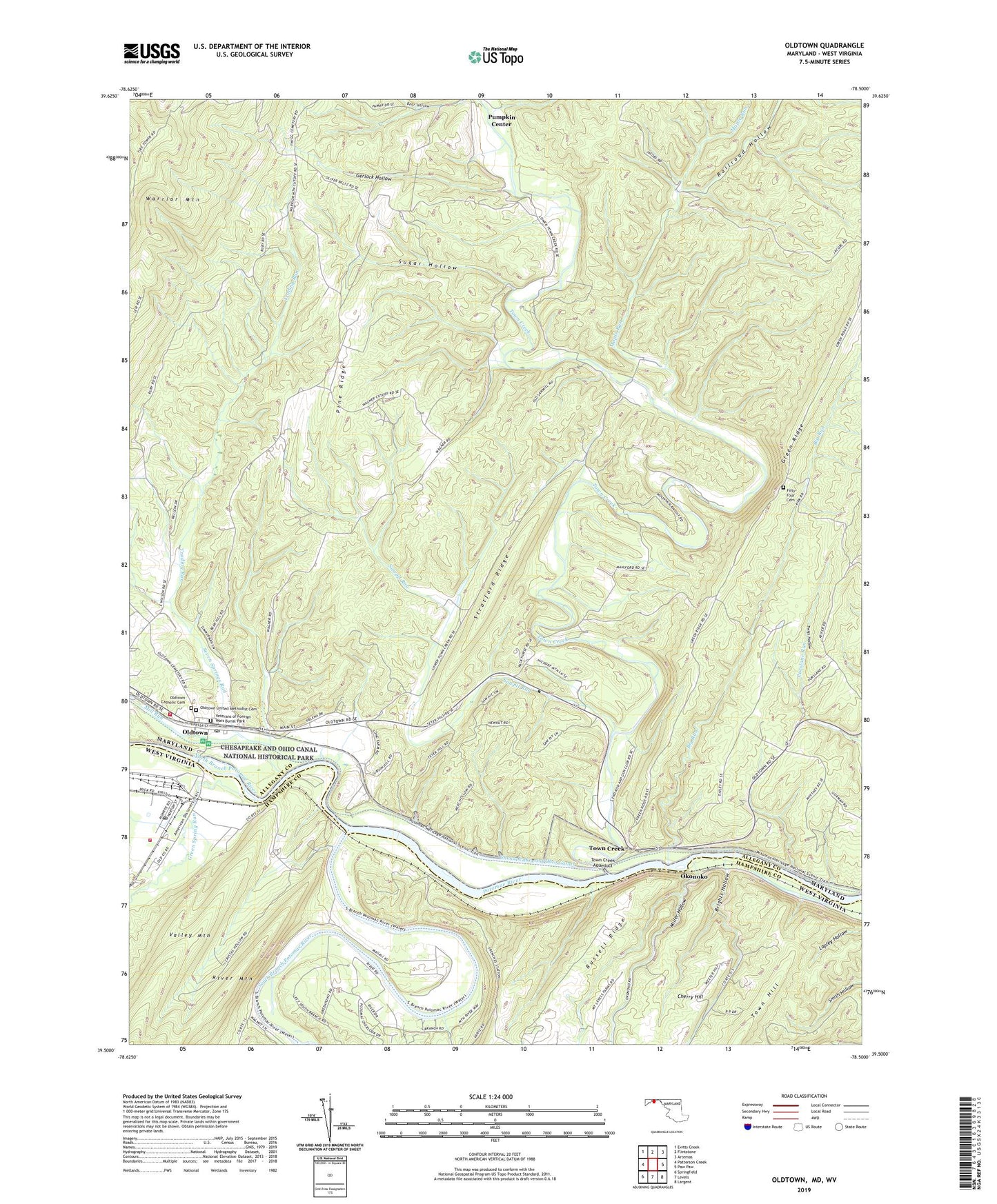 Oldtown Maryland US Topo Map Image