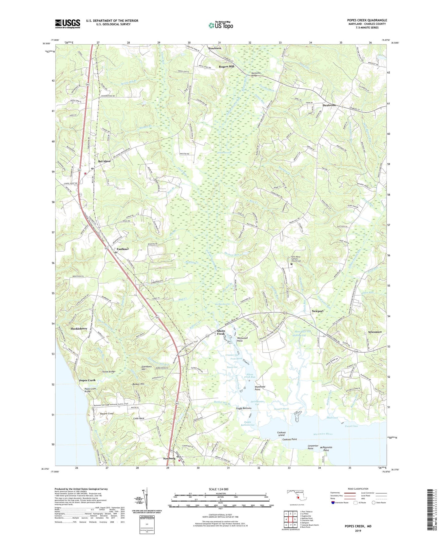 Popes Creek Maryland US Topo Map Image