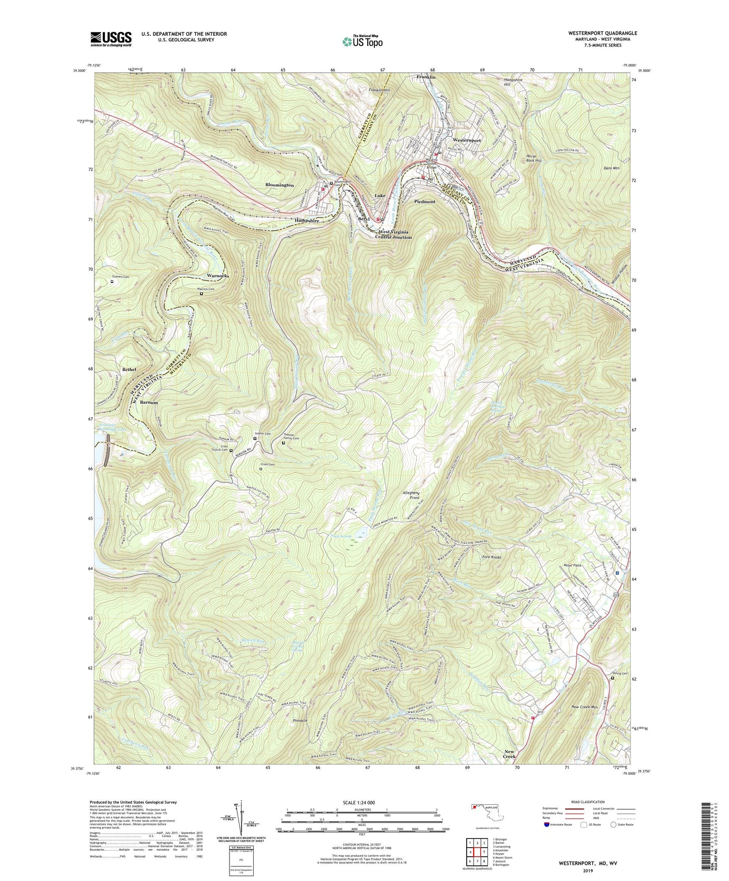 Westernport Maryland US Topo Map Image