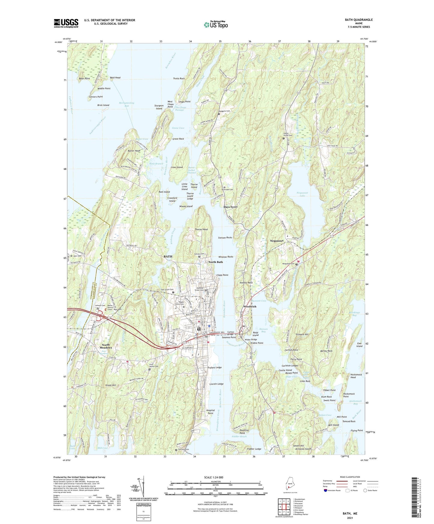 Bath Maine US Topo Map Image