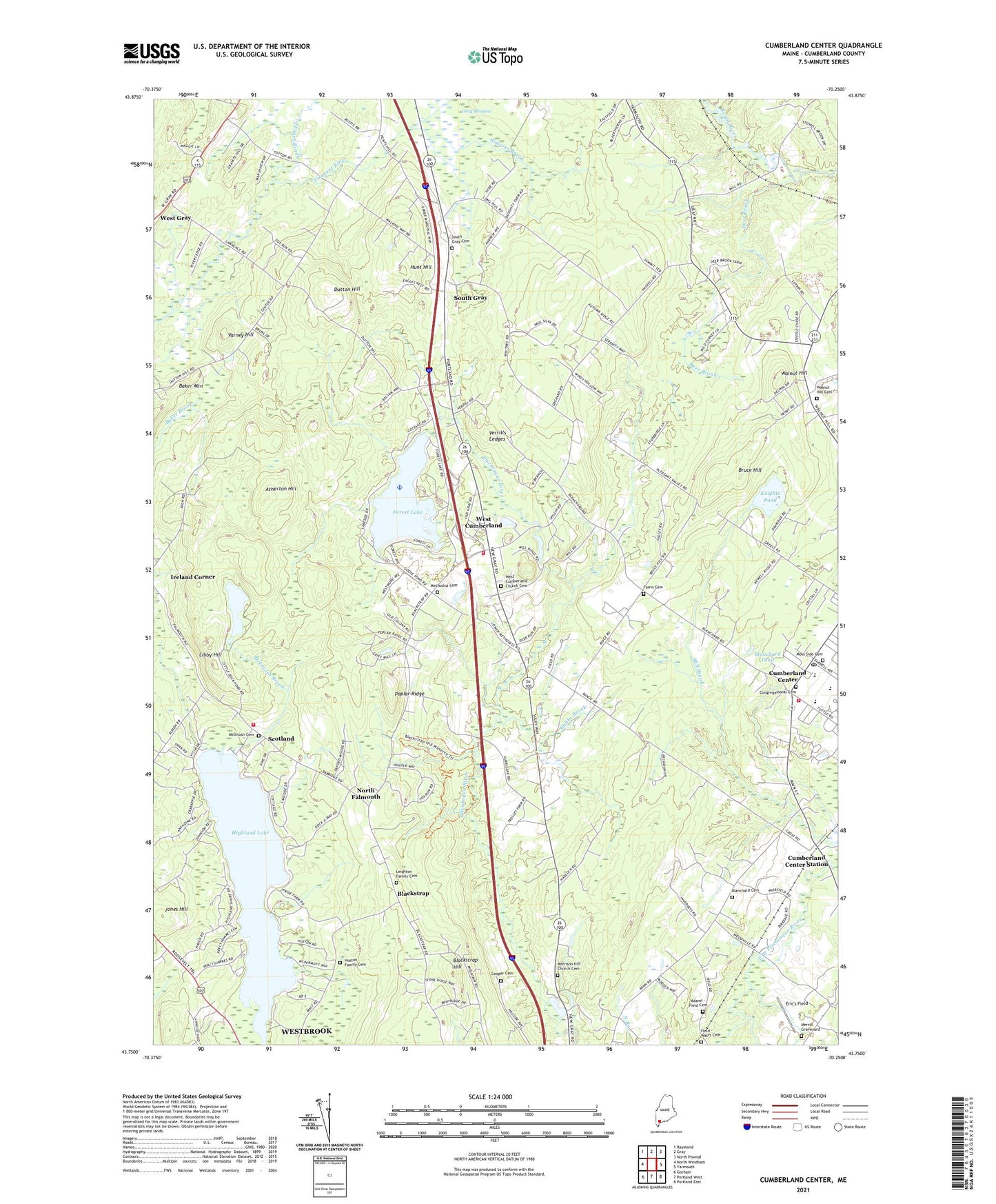 Cumberland Center Maine US Topo Map Image
