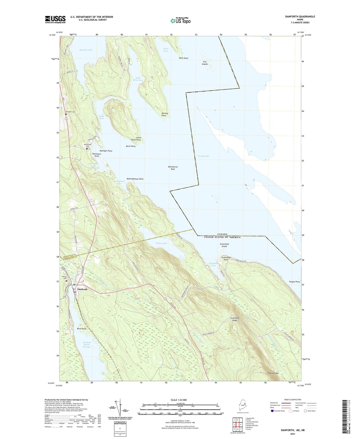 Danforth Maine US Topo Map Image