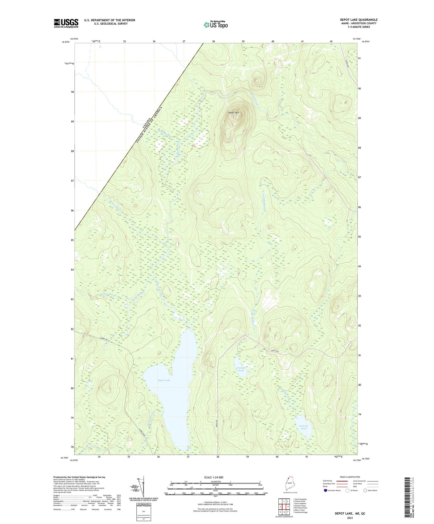 Depot Lake Maine US Topo Map Image