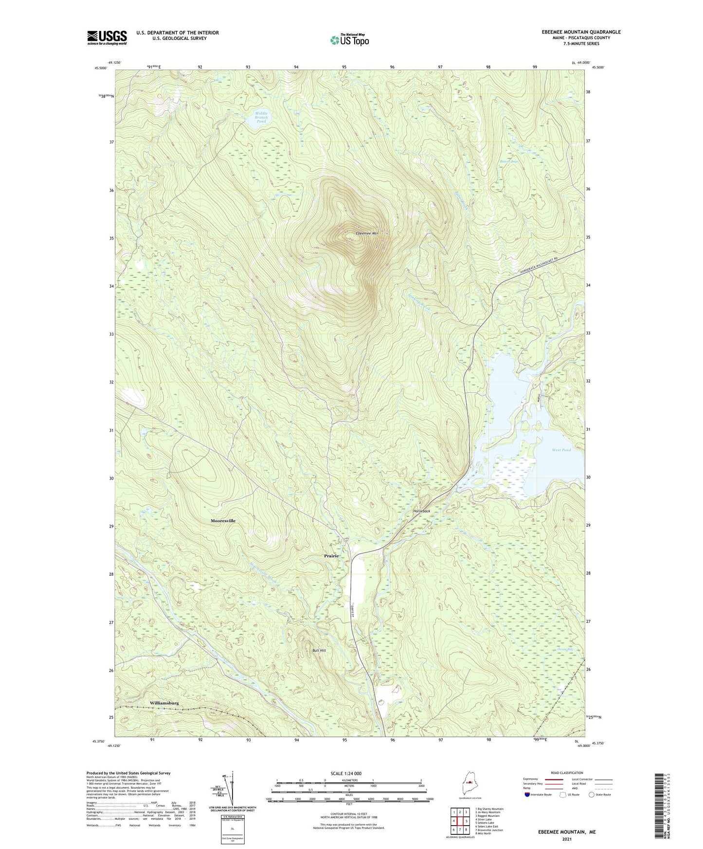 Ebeemee Mountain Maine US Topo Map Image