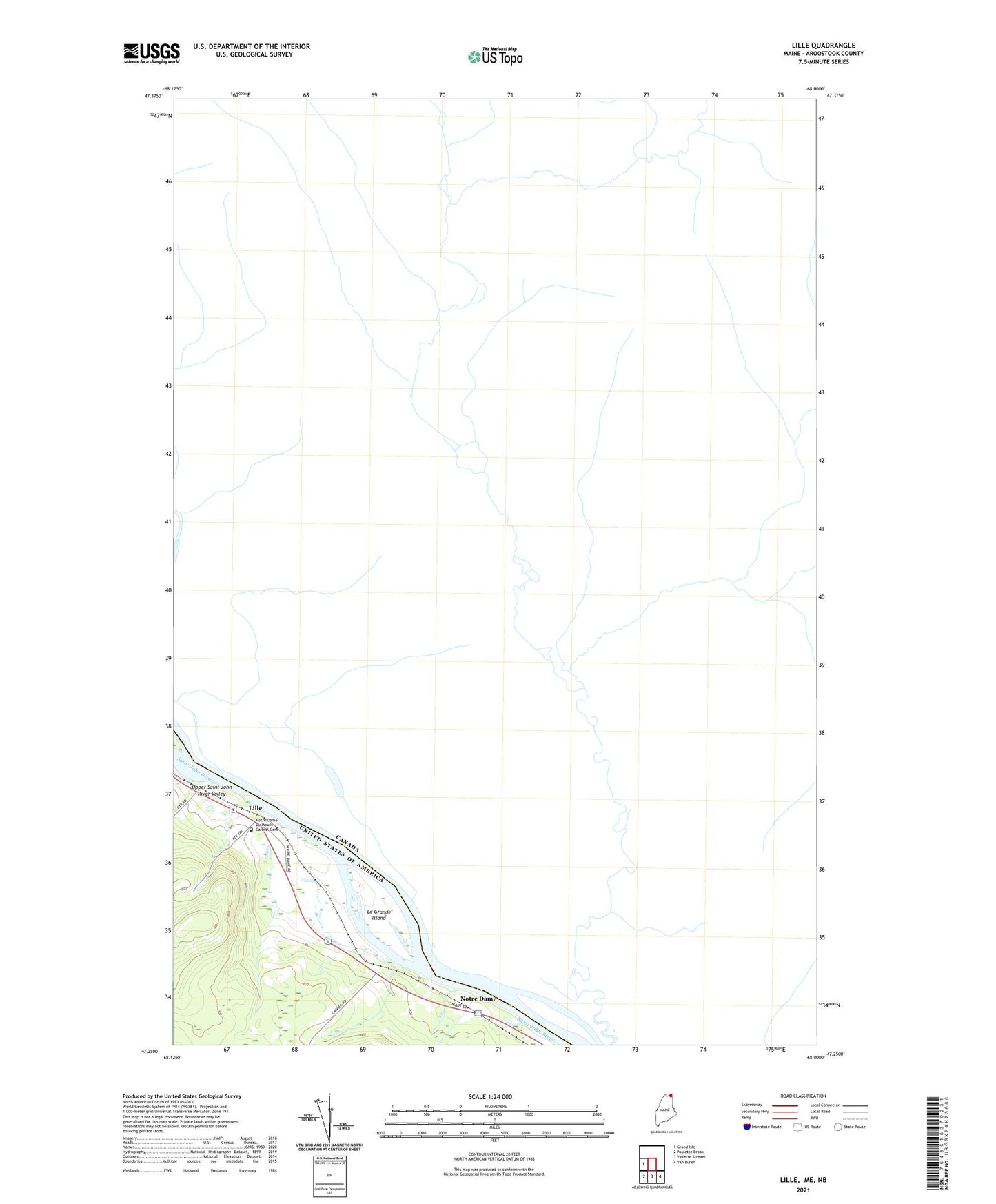 Lille Maine US Topo Map Image