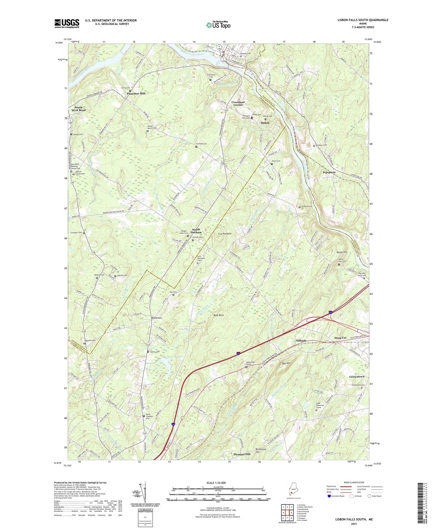 Lisbon Falls South Maine US Topo Map Image