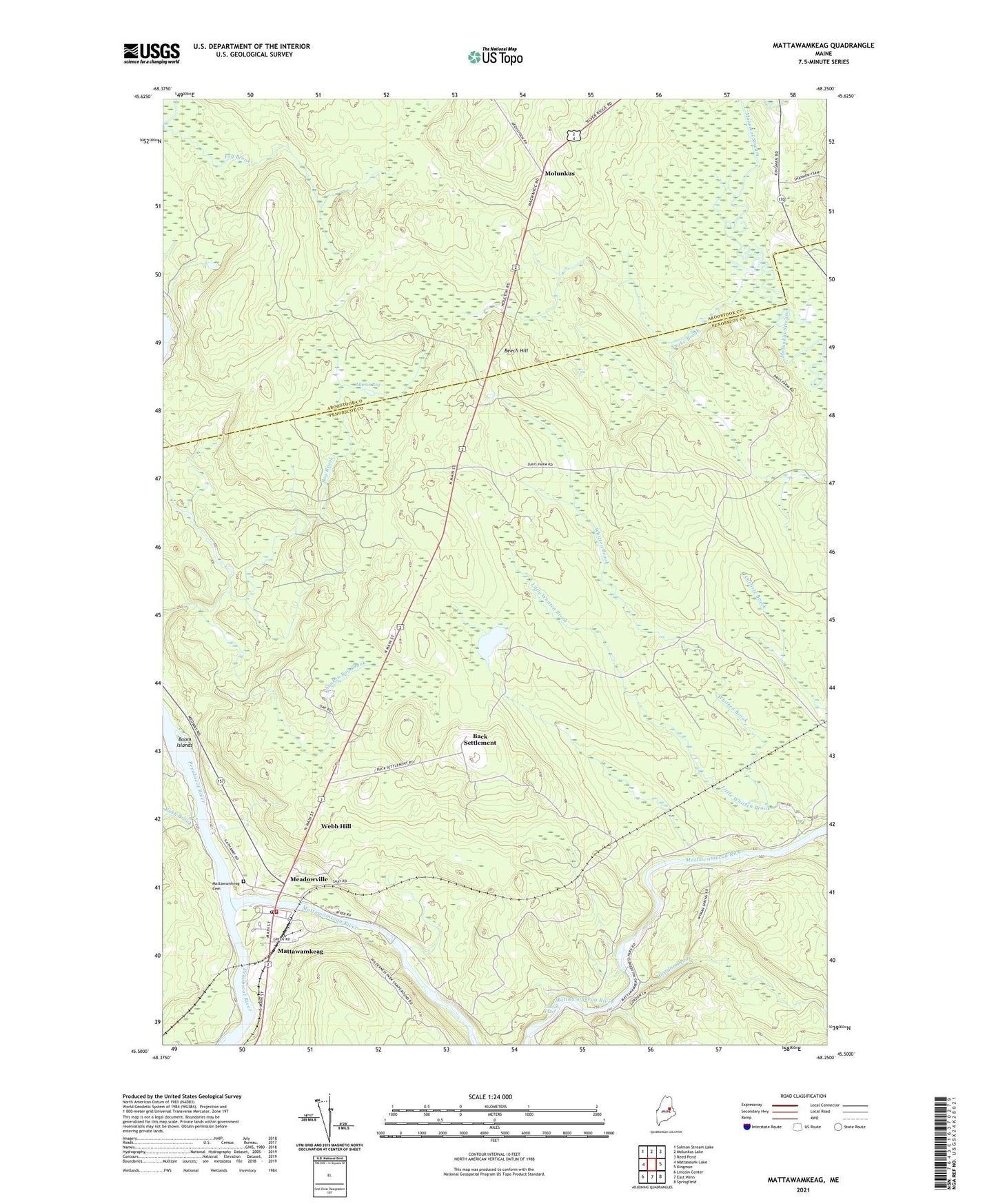 Mattawamkeag Maine US Topo Map Image