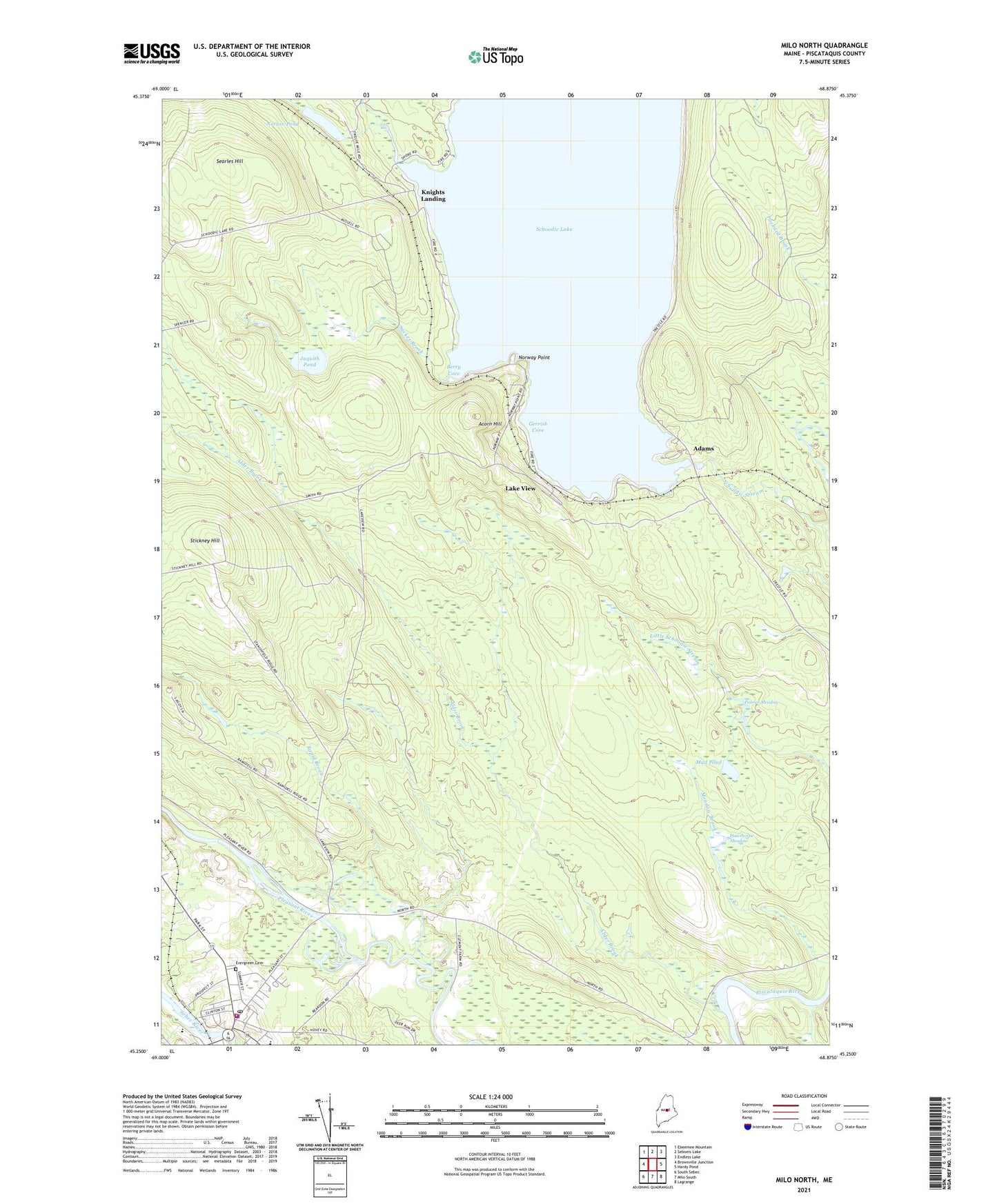 Milo North Maine US Topo Map Image