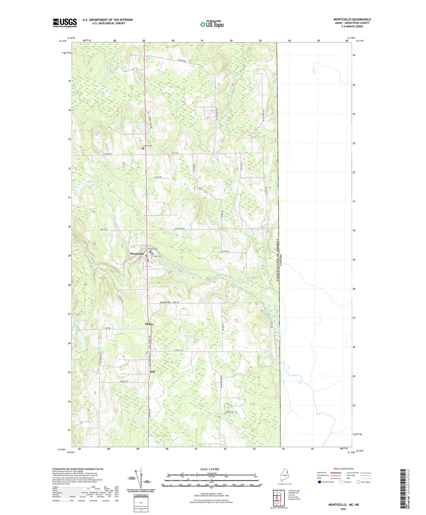 Monticello Maine US Topo Map Image