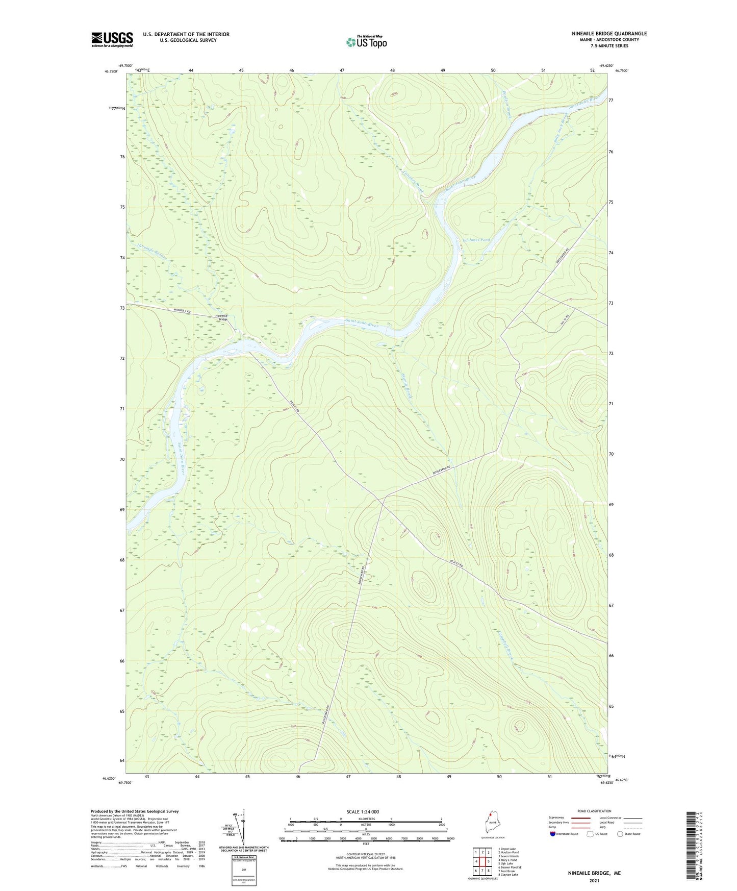 Ninemile Bridge Maine US Topo Map Image