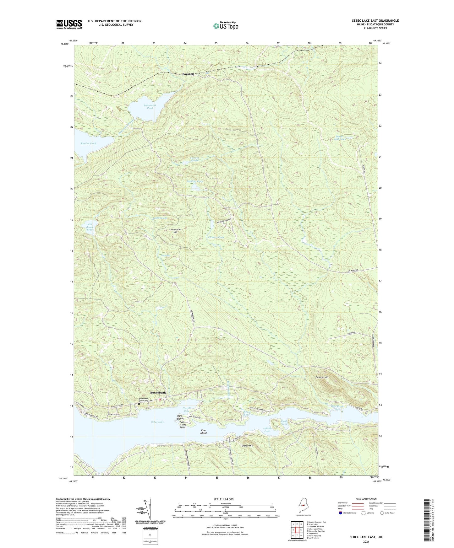 Sebec Lake East Maine US Topo Map Image