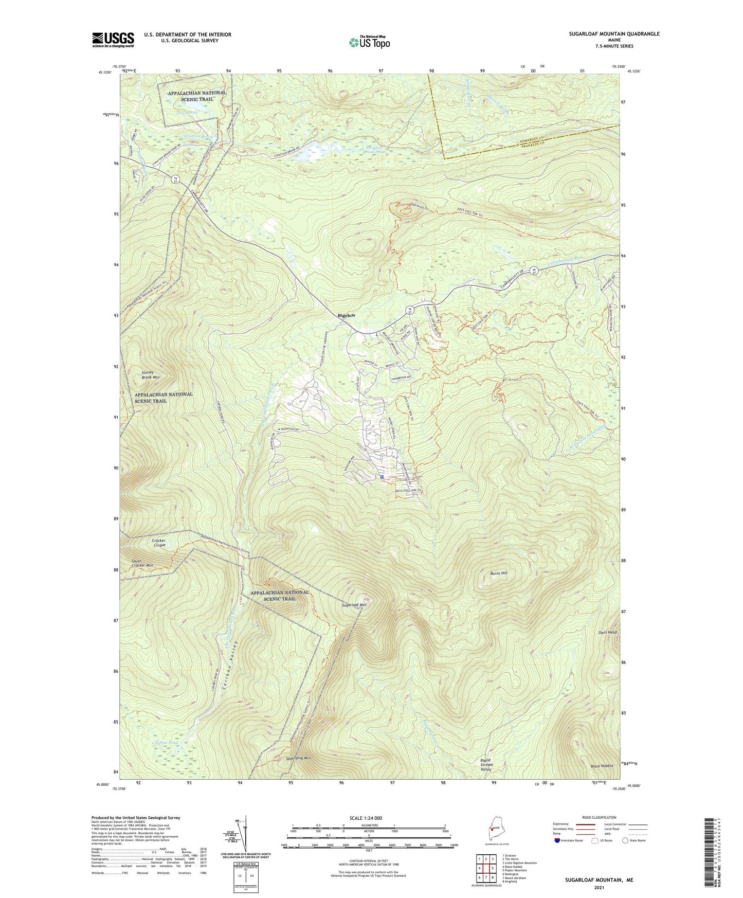 Sugarloaf Mountain Maine US Topo Map Image