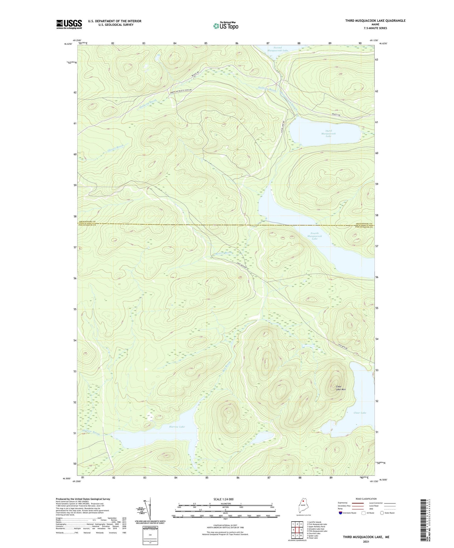 Third Musquacook Lake Maine US Topo Map Image