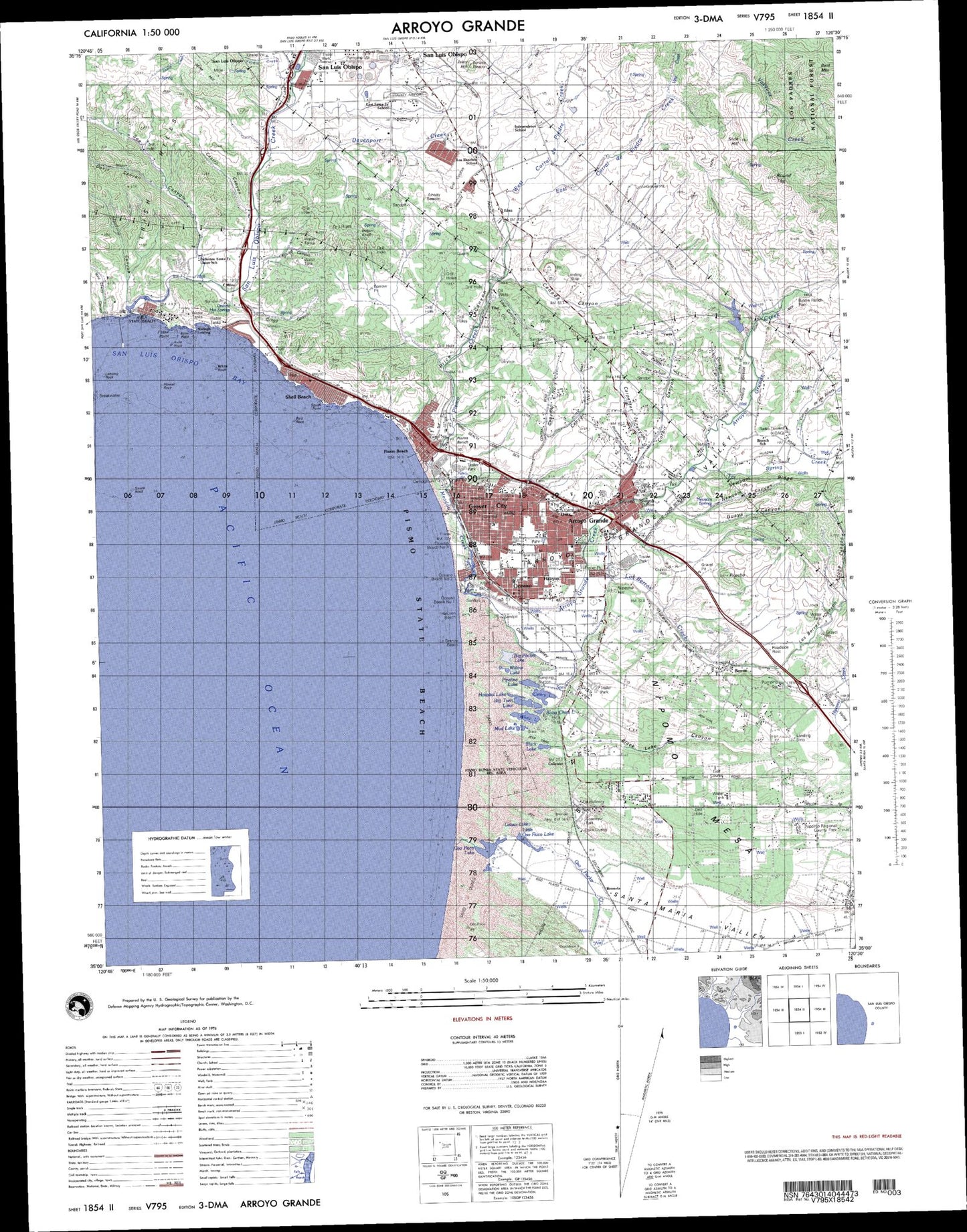 Arroyo Grande California Military 1:50,000 Map