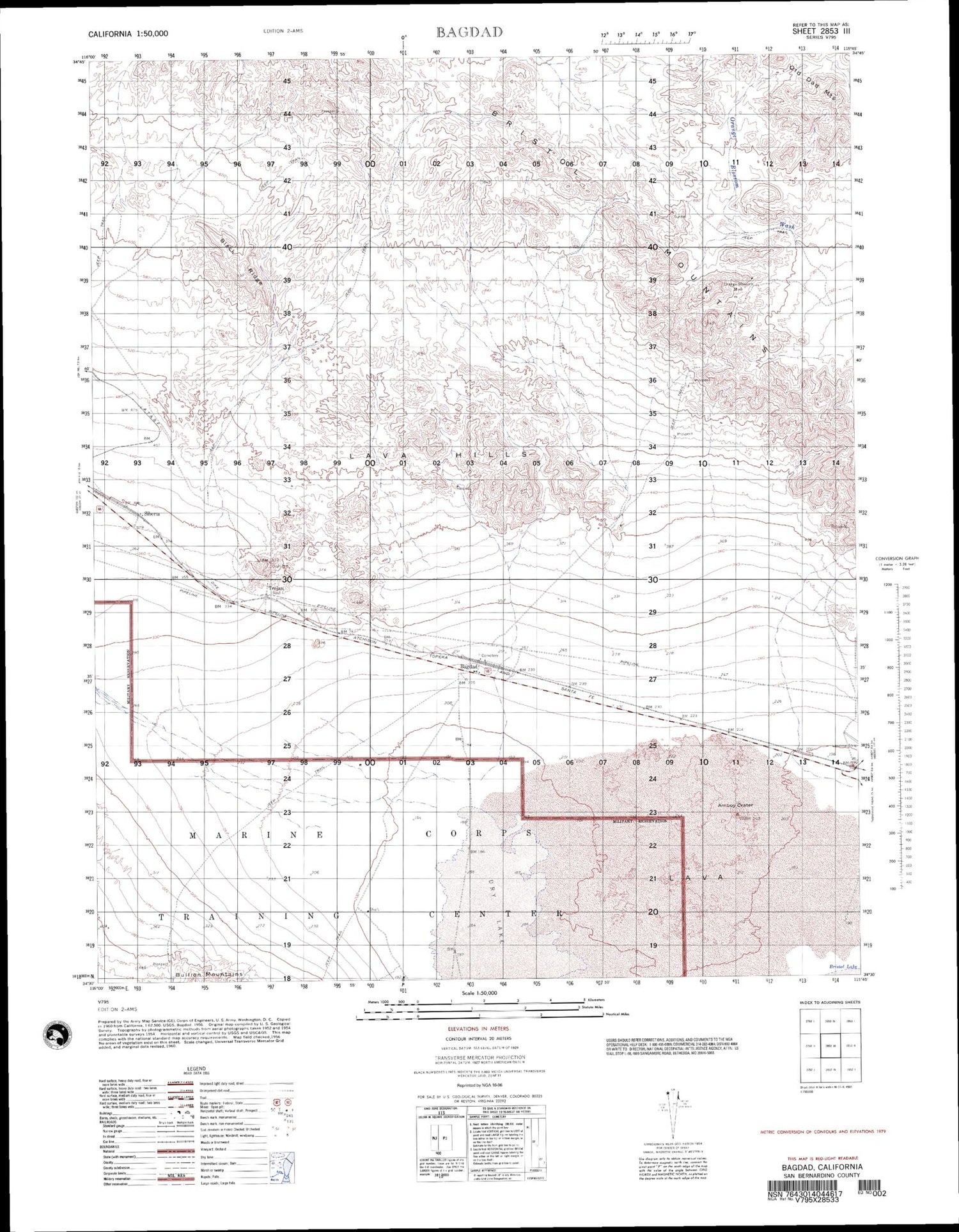 Bagdad California Military 1:50,000 Map