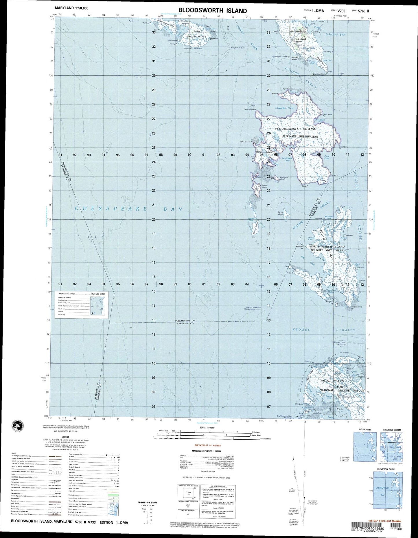 Bloodsworth Island Maryland Military 1:50,000 Map