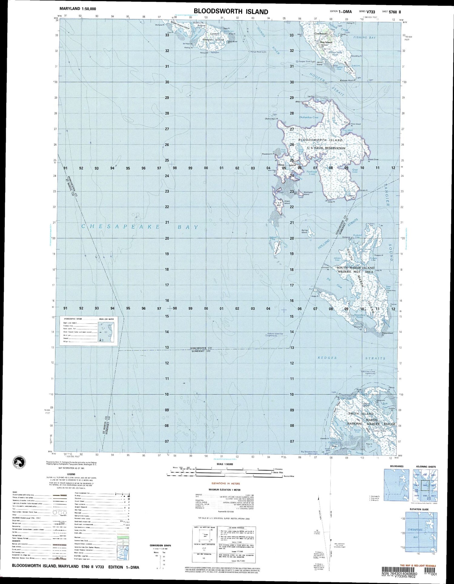 Bloodsworth Island Maryland Military 1:50,000 Map