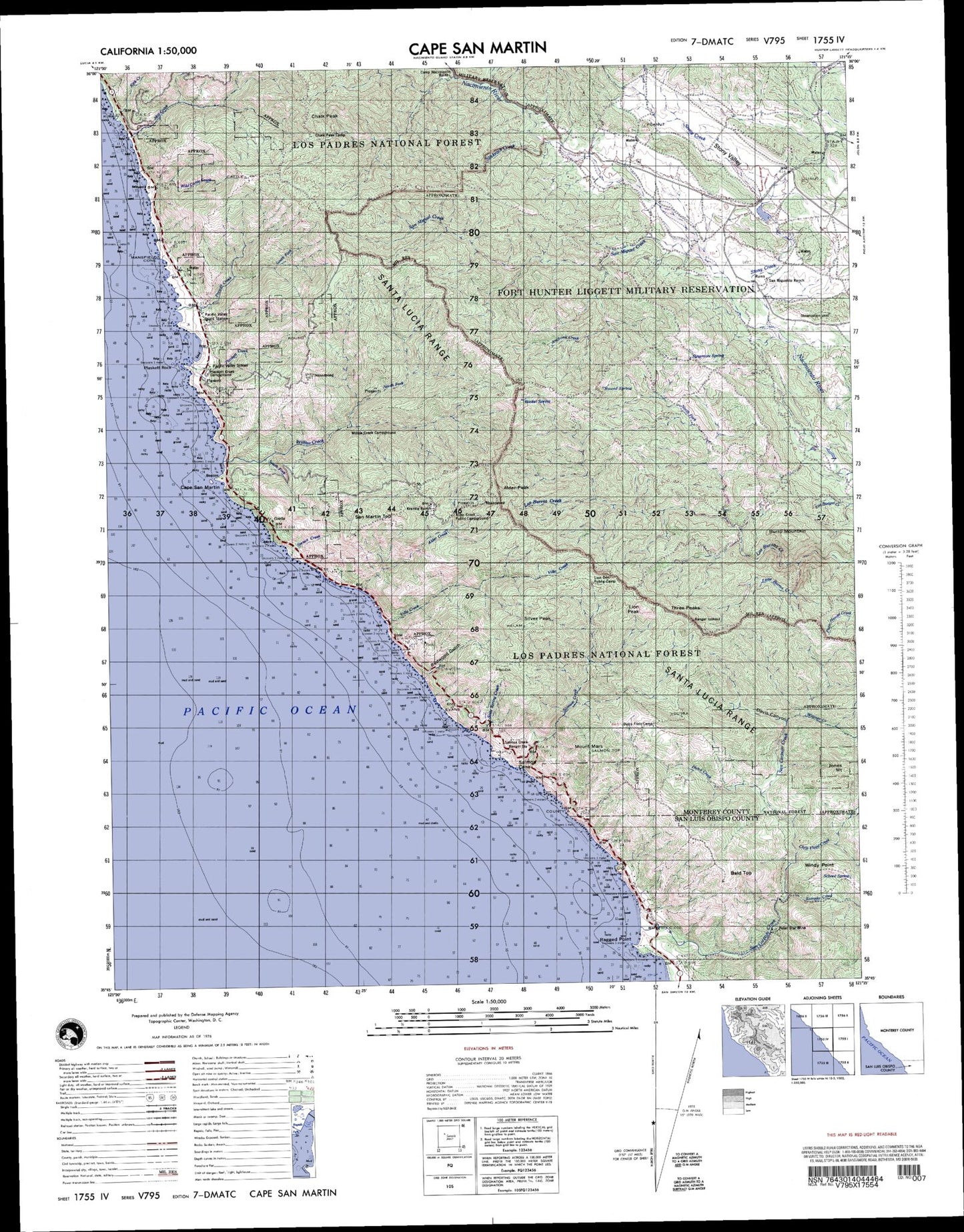Cape San Martin California Military 1:50,000 Map