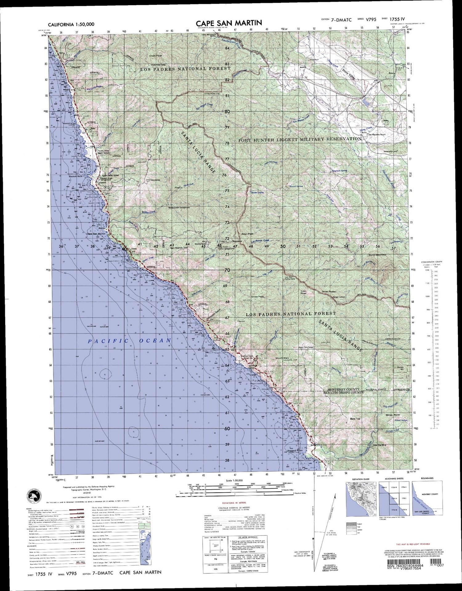 Cape San Martin California Military 1:50,000 Map