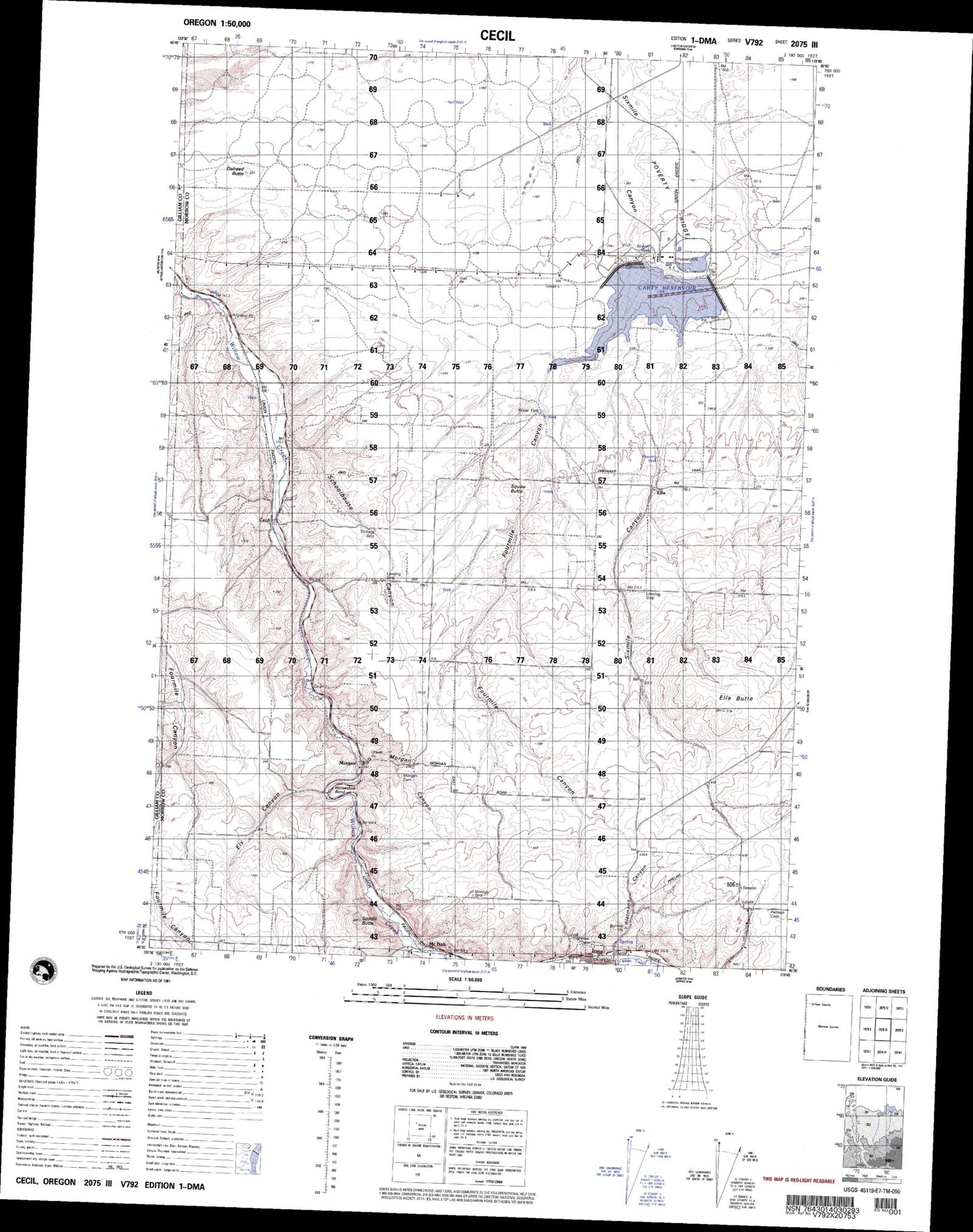 Cecil Oregon Military 1:50,000 Map