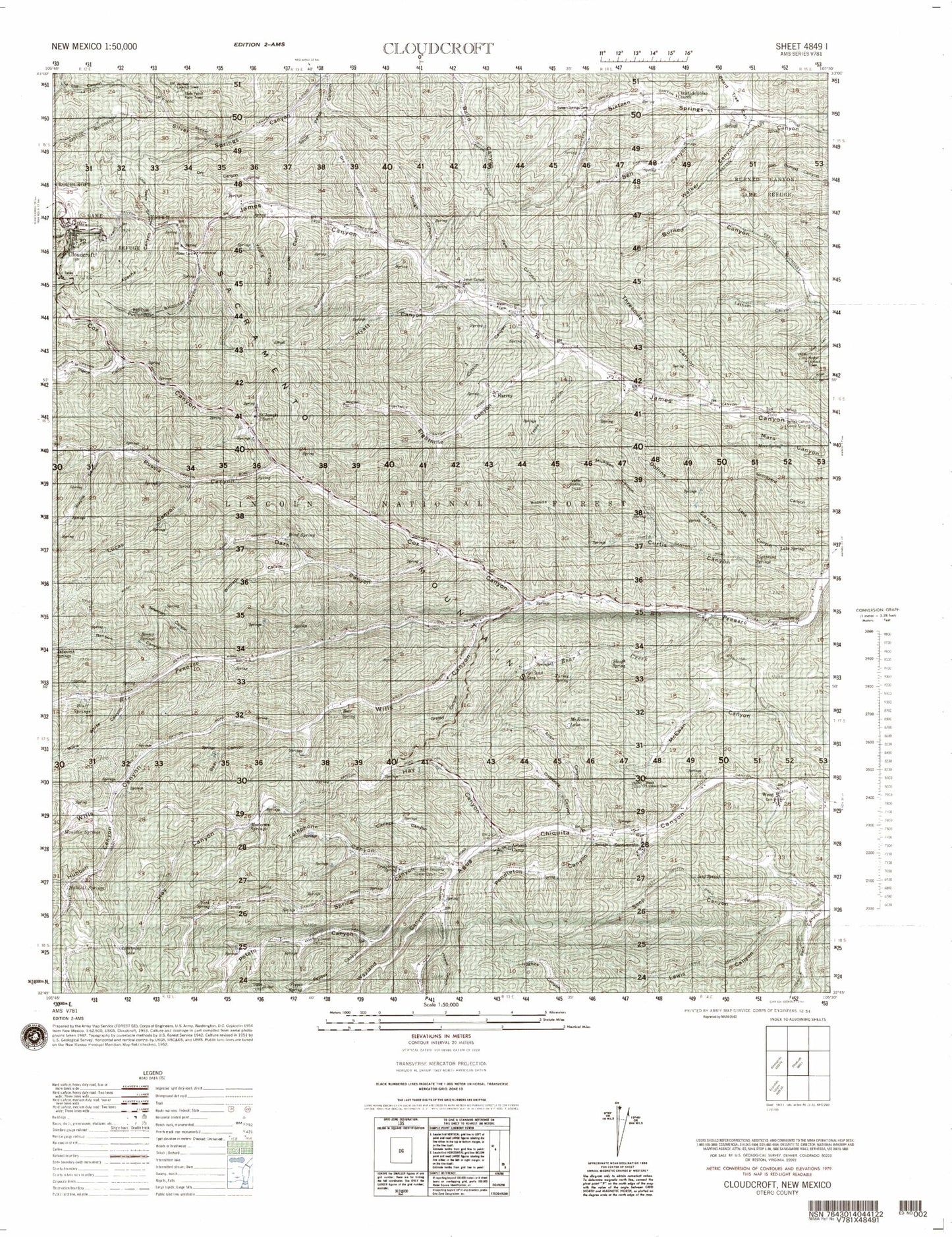 Cloudcroft New Mexico Military 1:50,000 Map