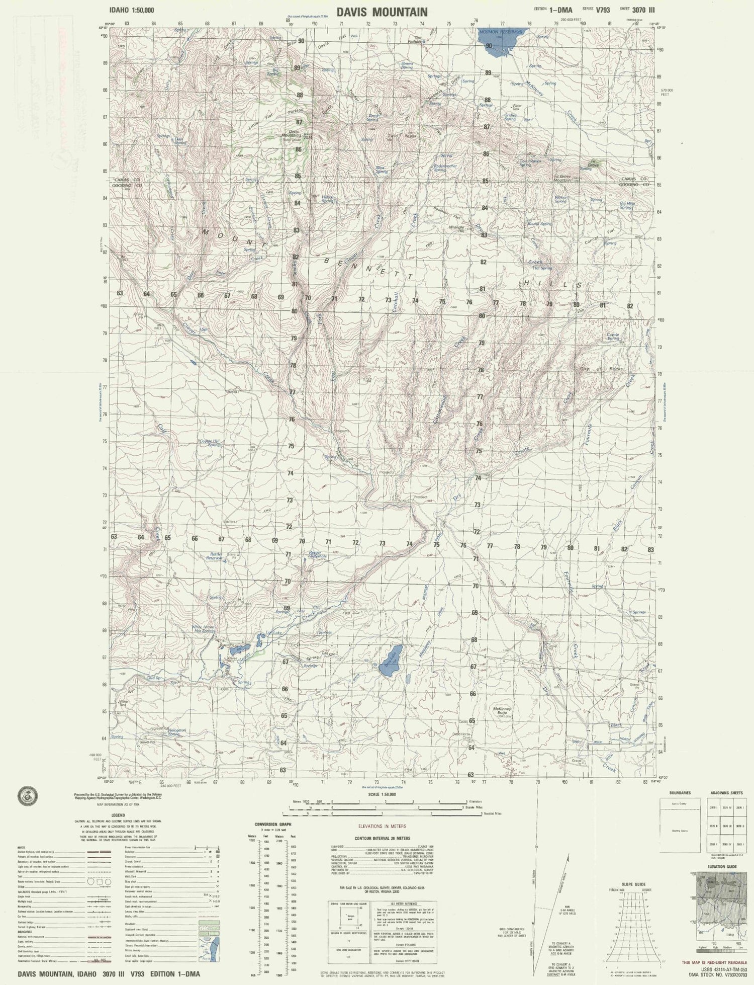 Davis Mountain Idaho Military 1:50,000 Map