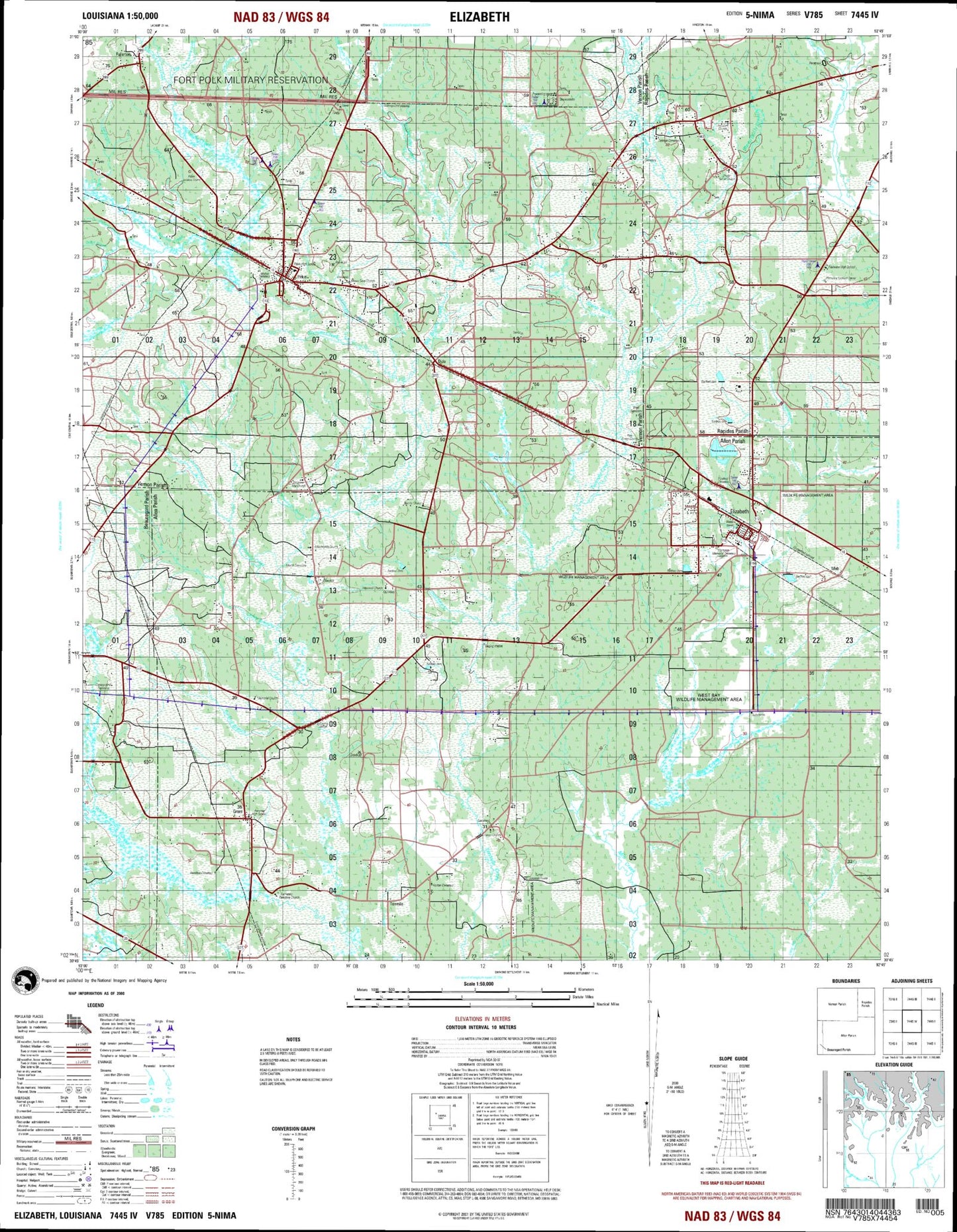 Elizabeth Louisiana Military 1:50,000 Map
