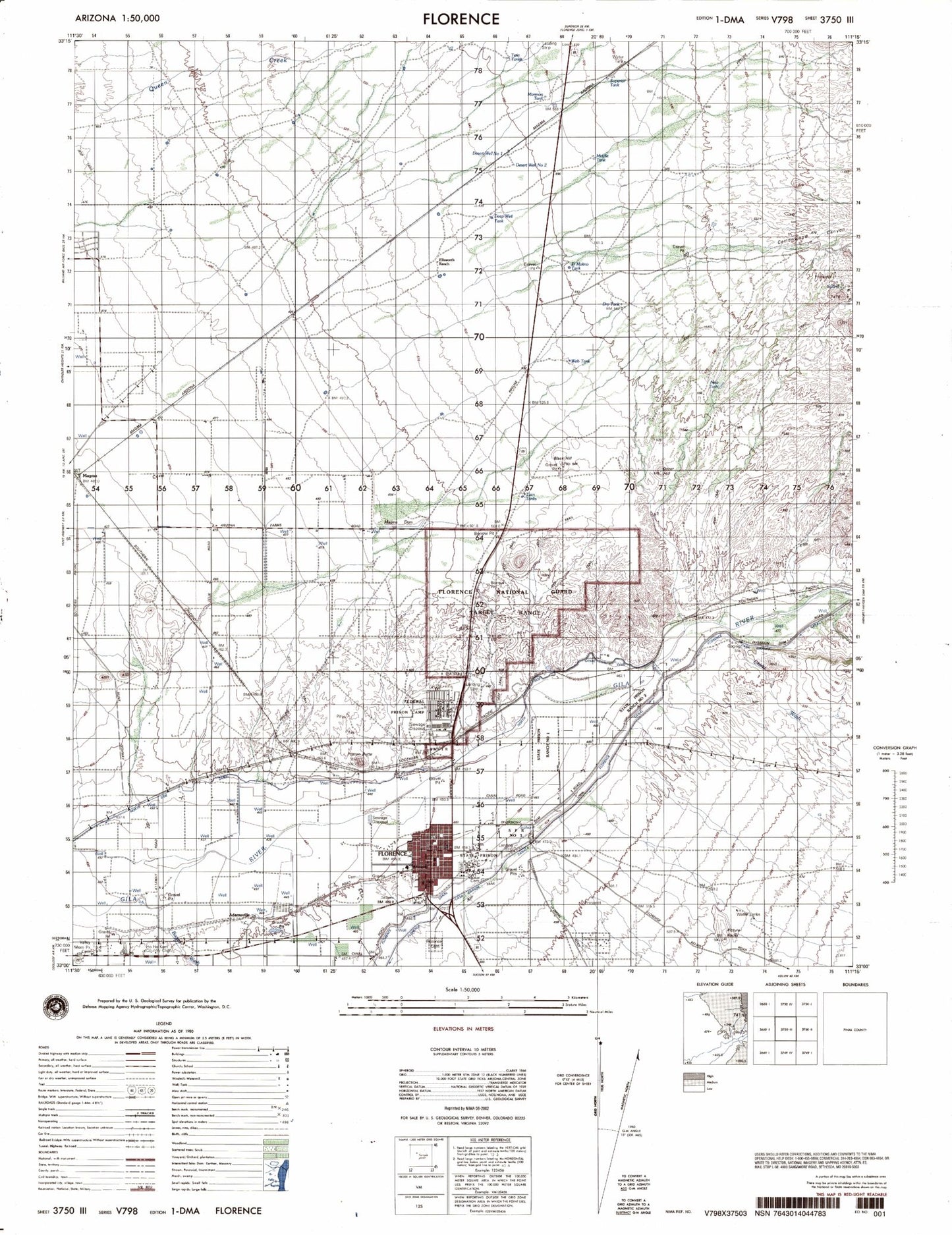 Florence Arizona Military 1:50,000 Map