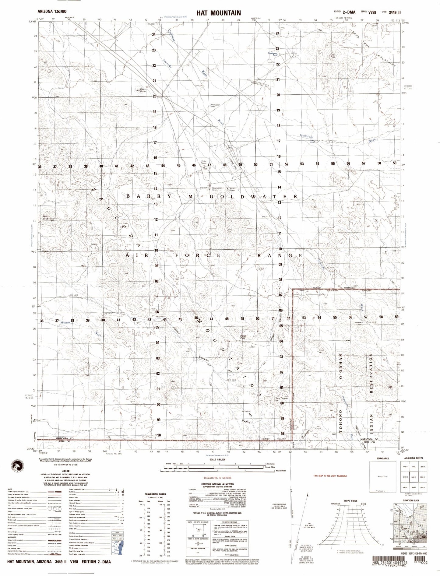 Hat Mountain Arizona Military 1:50,000 Map
