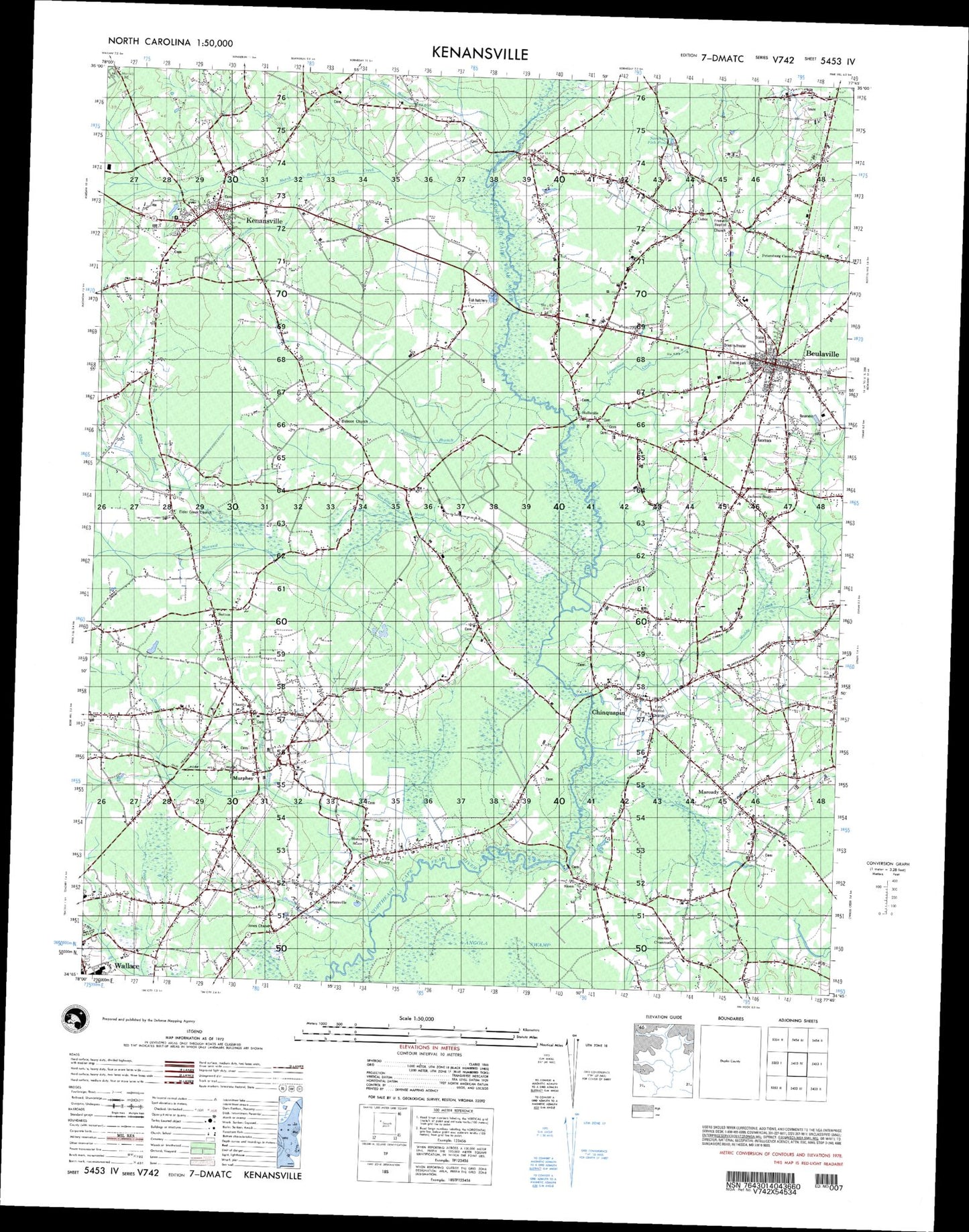 Kenansville North Carolina Military 1:50,000 Map