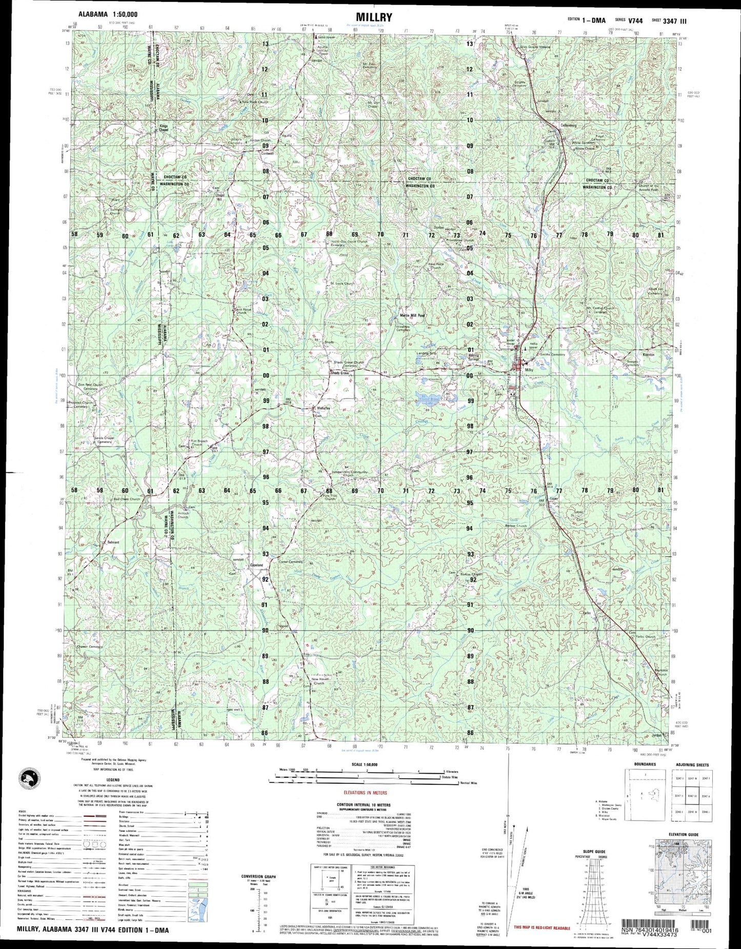 Millry Alabama Military 1:50,000 Map