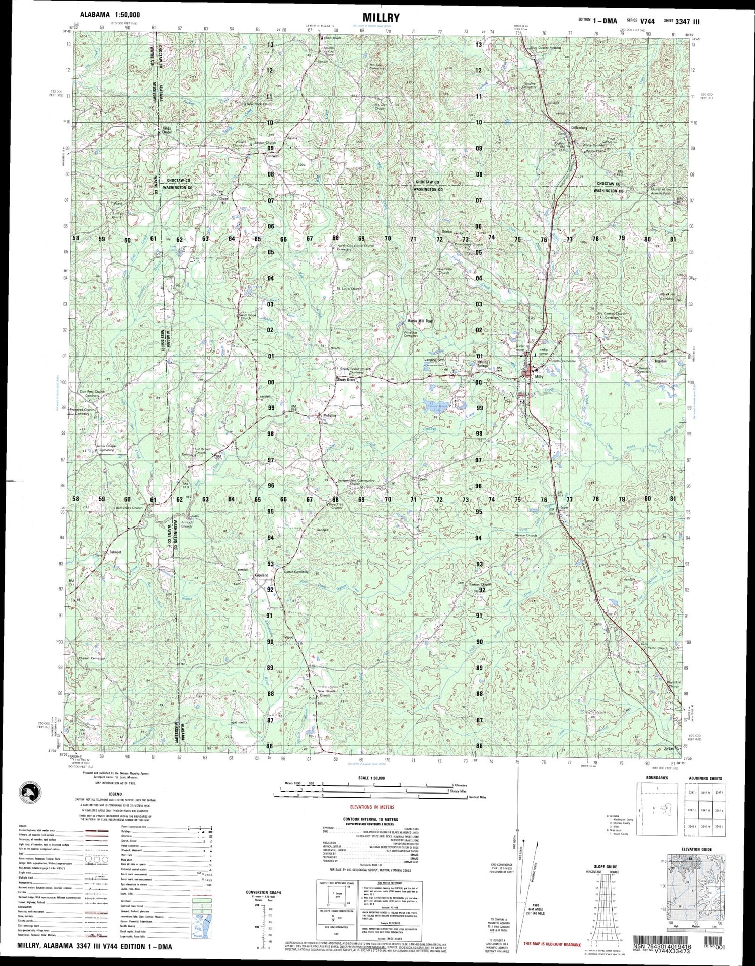 Millry Alabama Military 1:50,000 Map