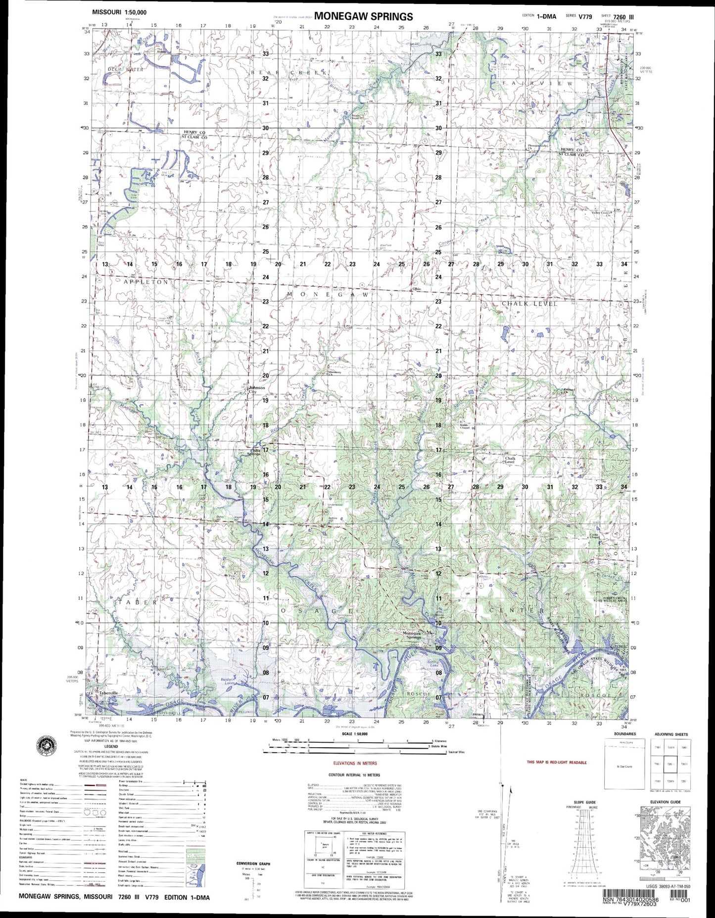 Monegaw Springs Missouri Military 1:50,000 Map