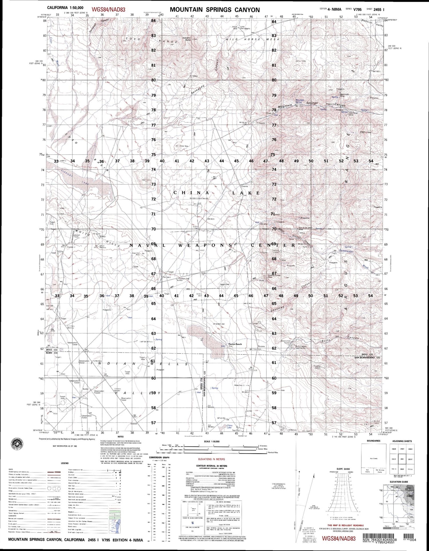 Mountain Springs Canyon California Military 1:50,000 Map