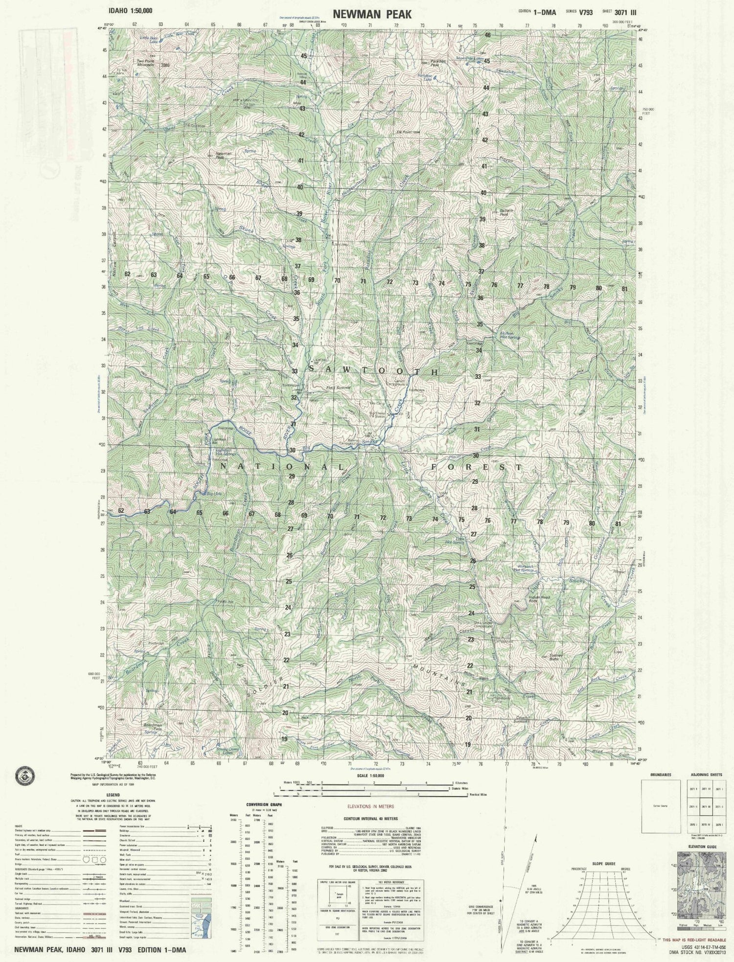 Newman Peak Idaho Military 1:50,000 Map