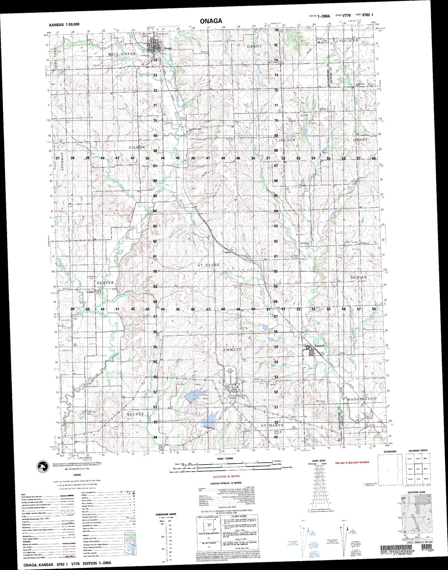 Onaga Kansas Military 1:50,000 Map