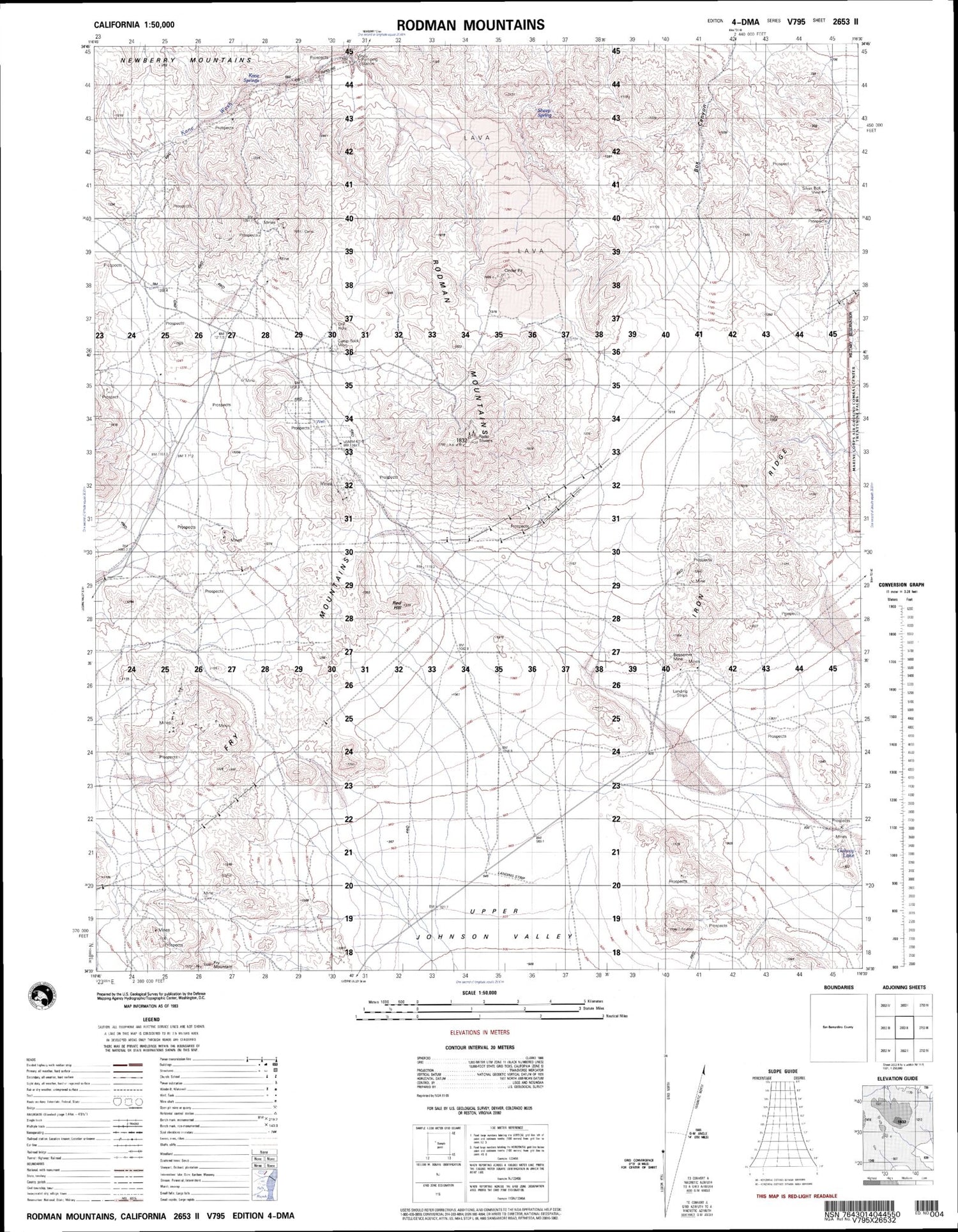 Rodman Mountains California Military 1:50,000 Map