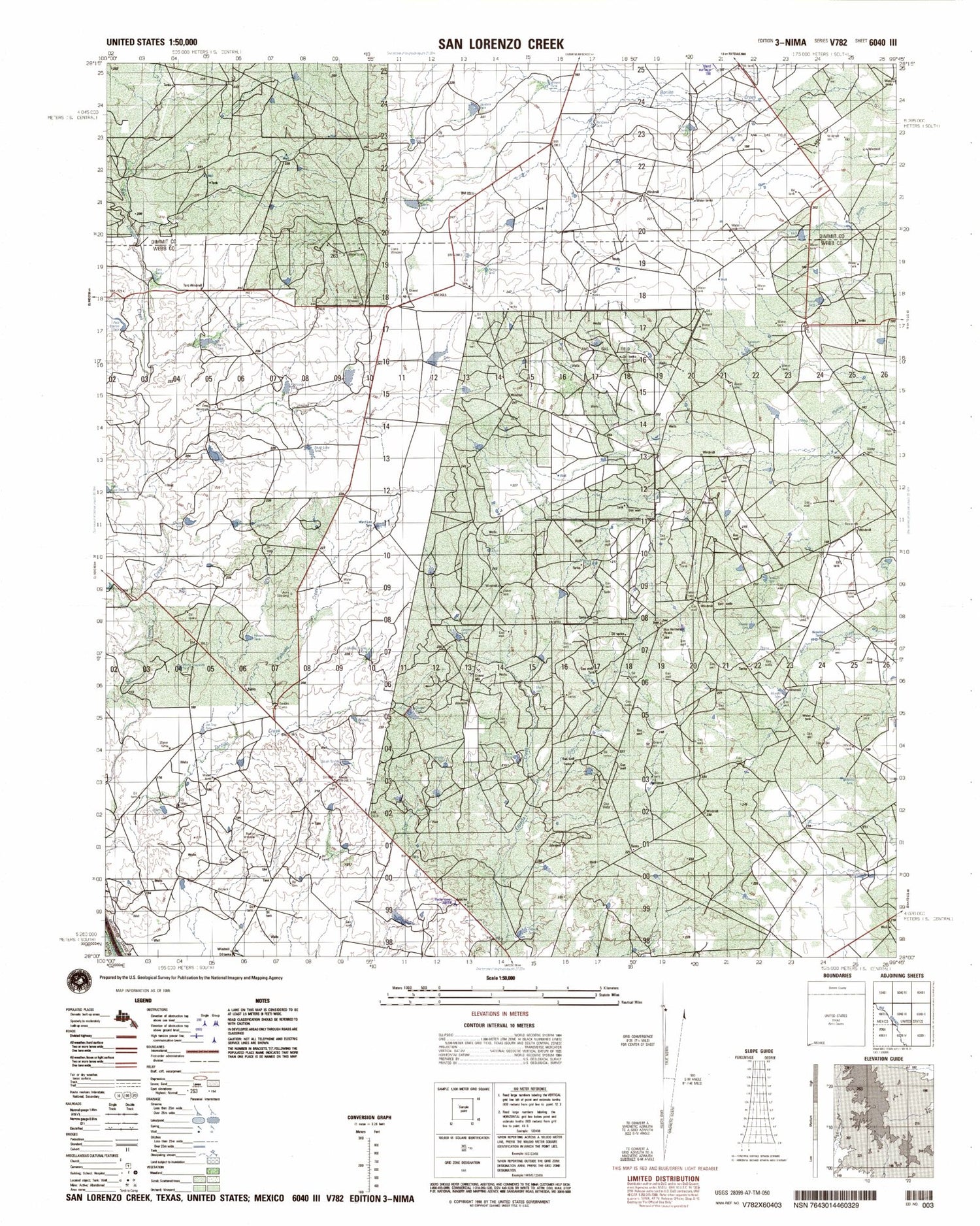 San Lorenzo Creek Texas Military 1:50,000 Map