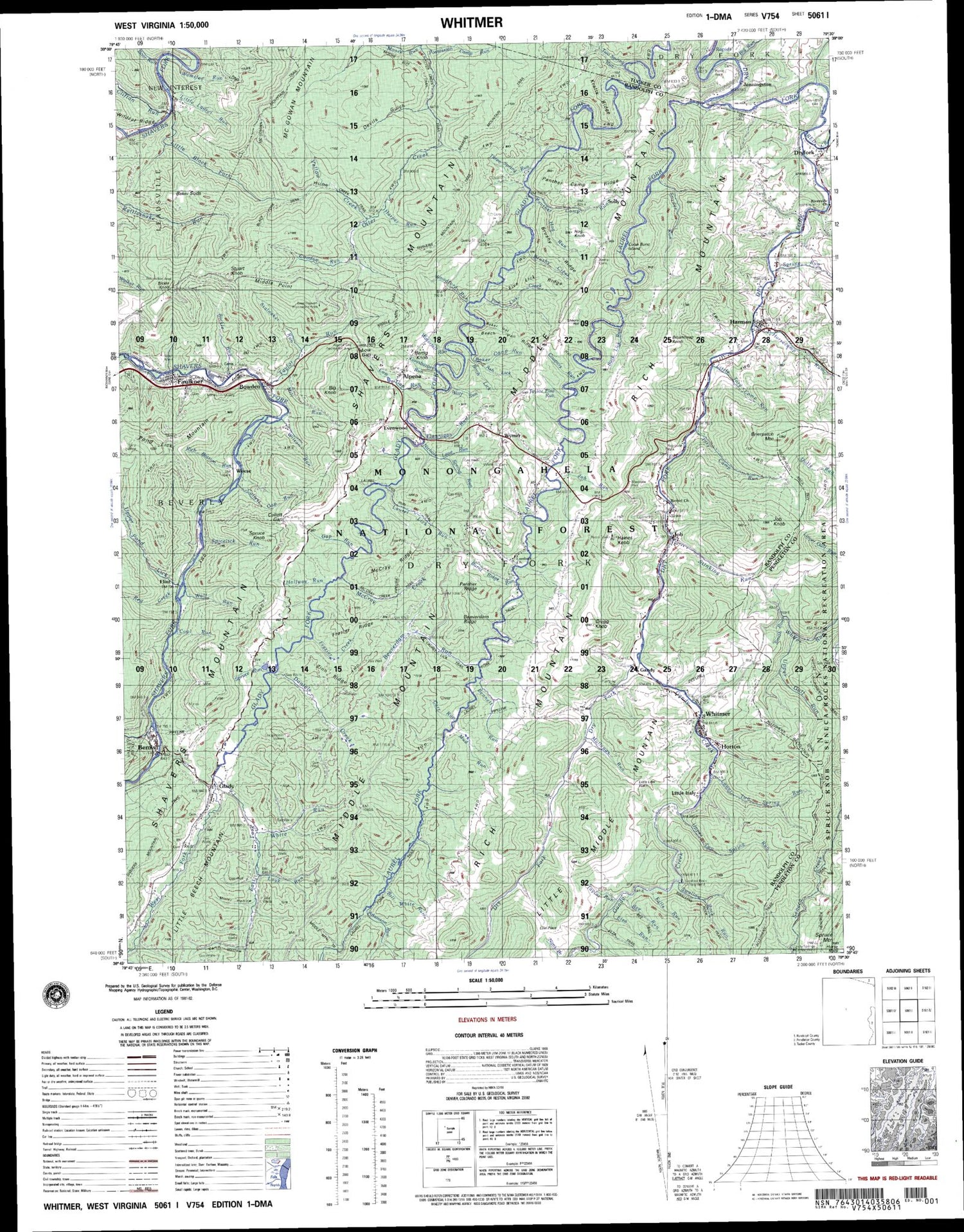 Whitmer West Virginia Military 1:50,000 Map