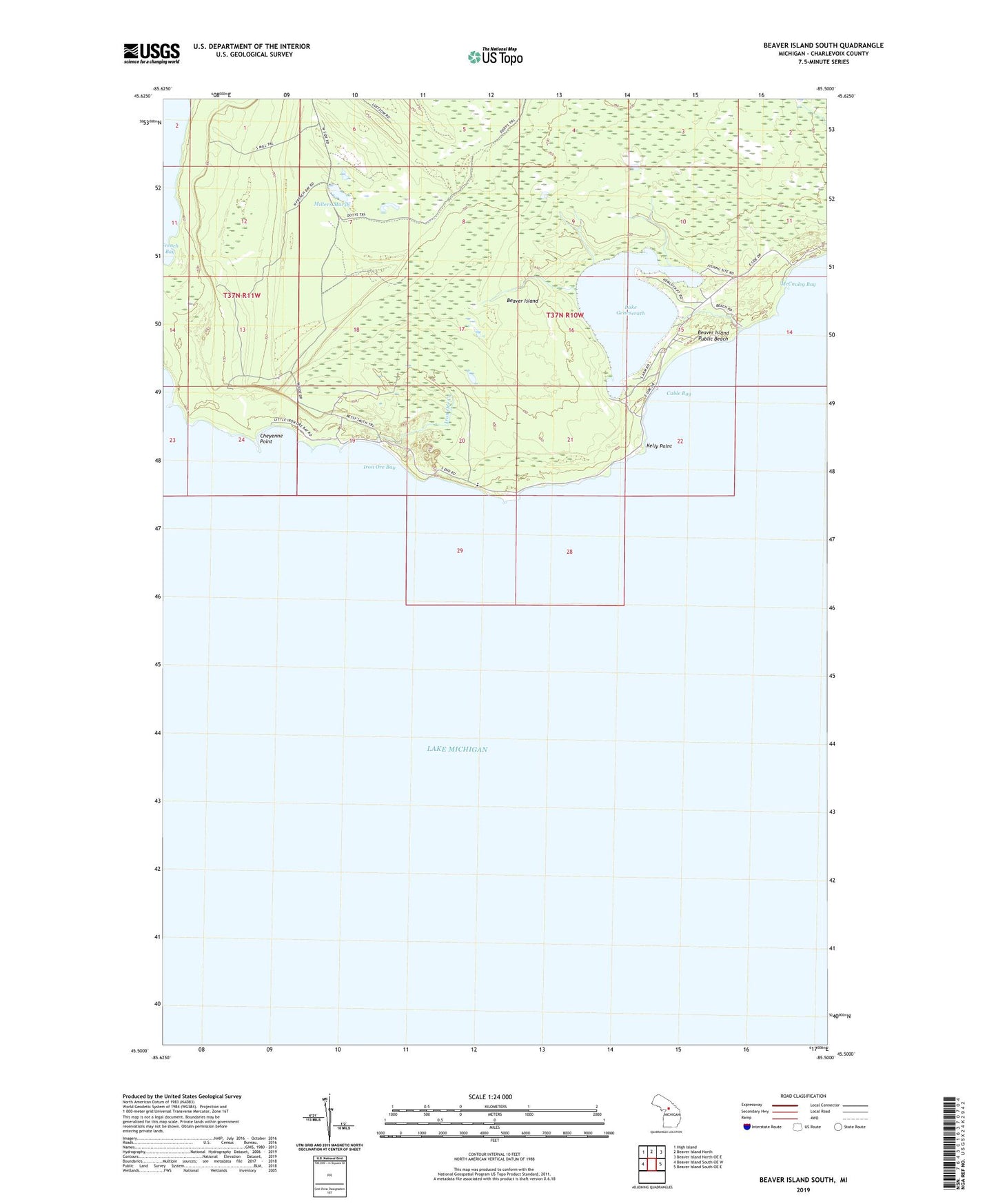 Beaver Island South Michigan US Topo Map Image