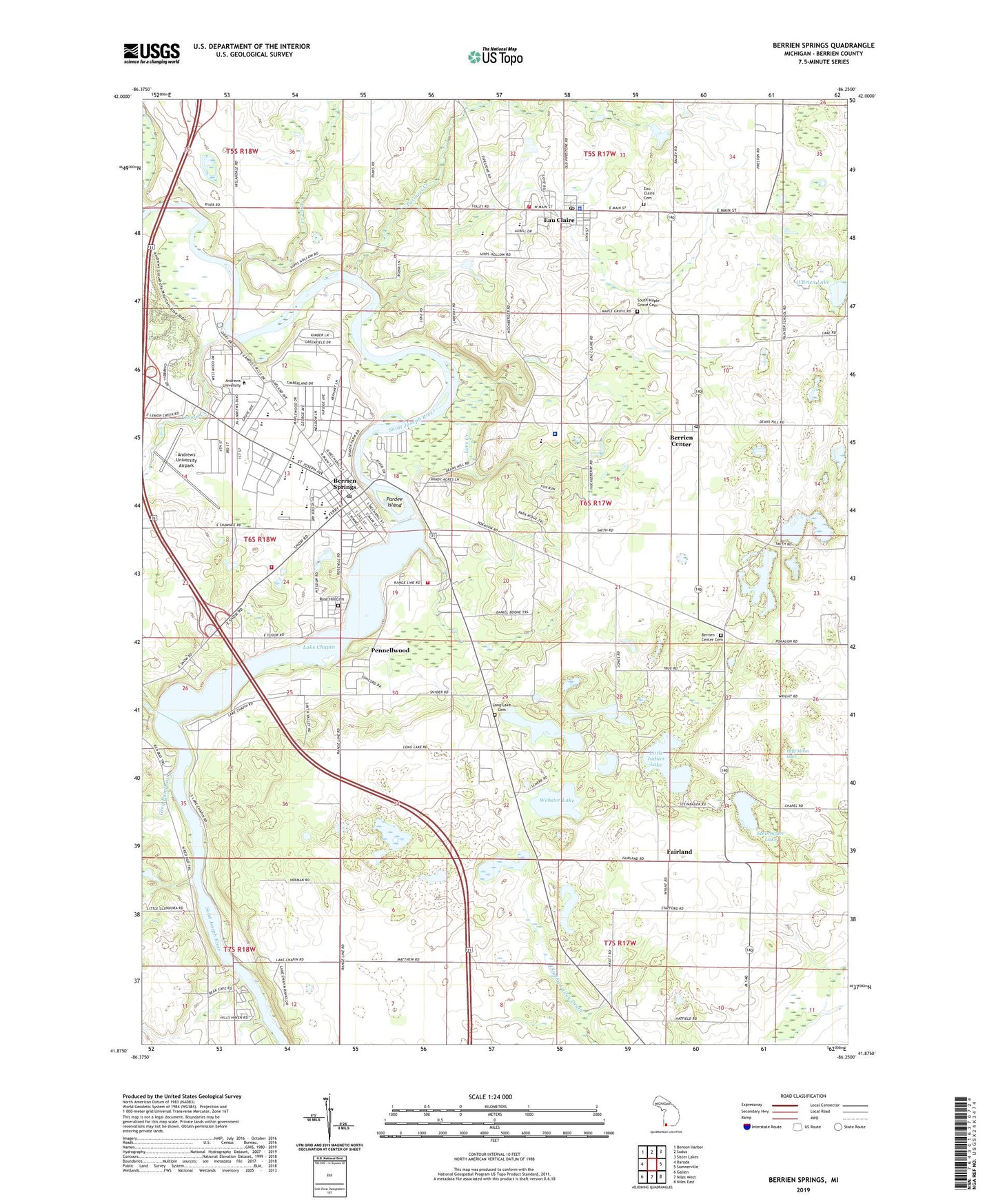 Berrien Springs Michigan US Topo Map Image