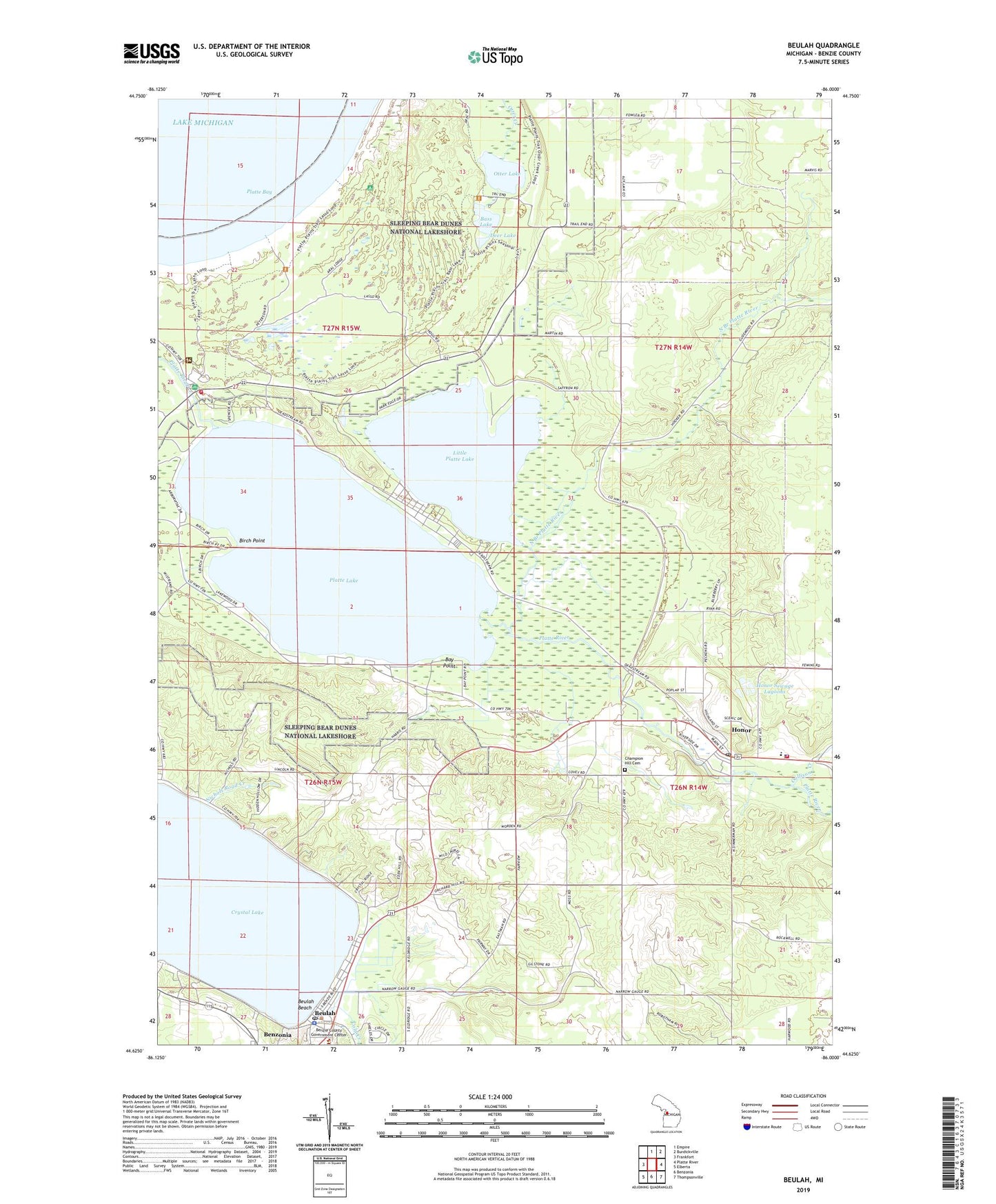 Beulah Michigan US Topo Map Image