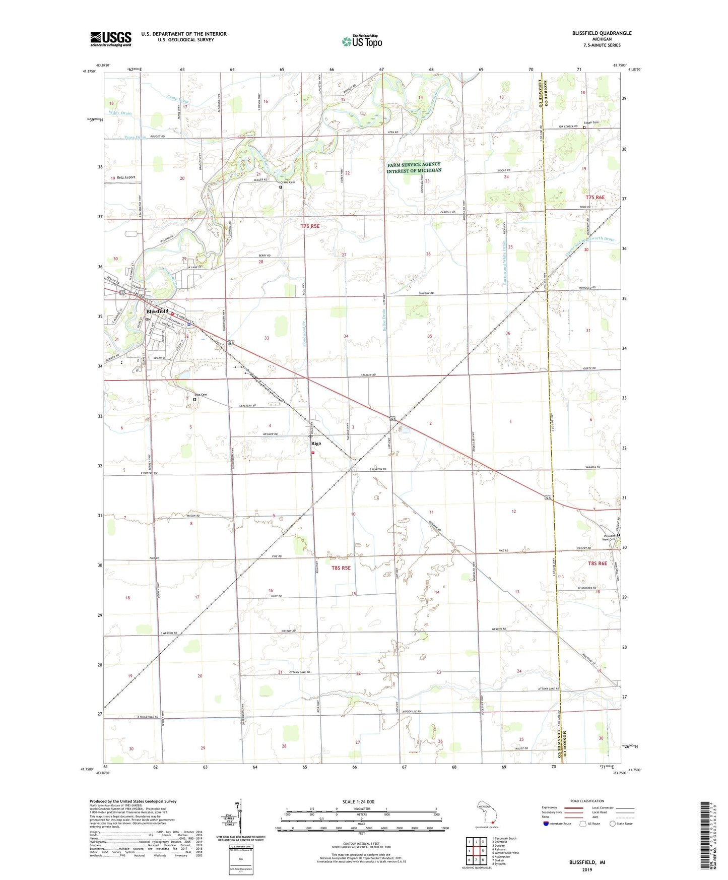 Blissfield Michigan US Topo Map Image