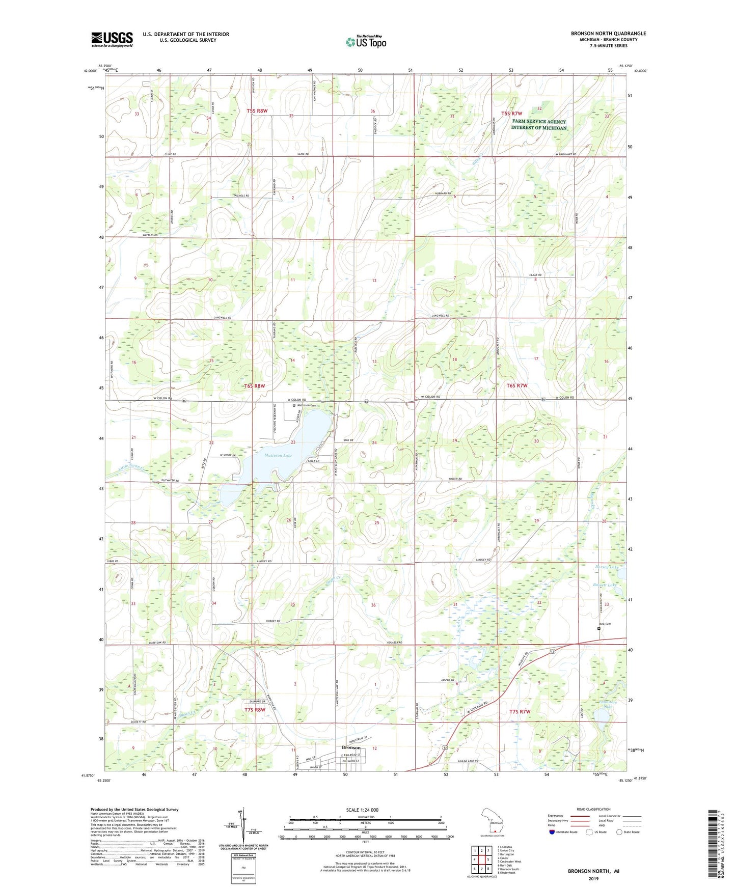 Bronson North Michigan US Topo Map Image